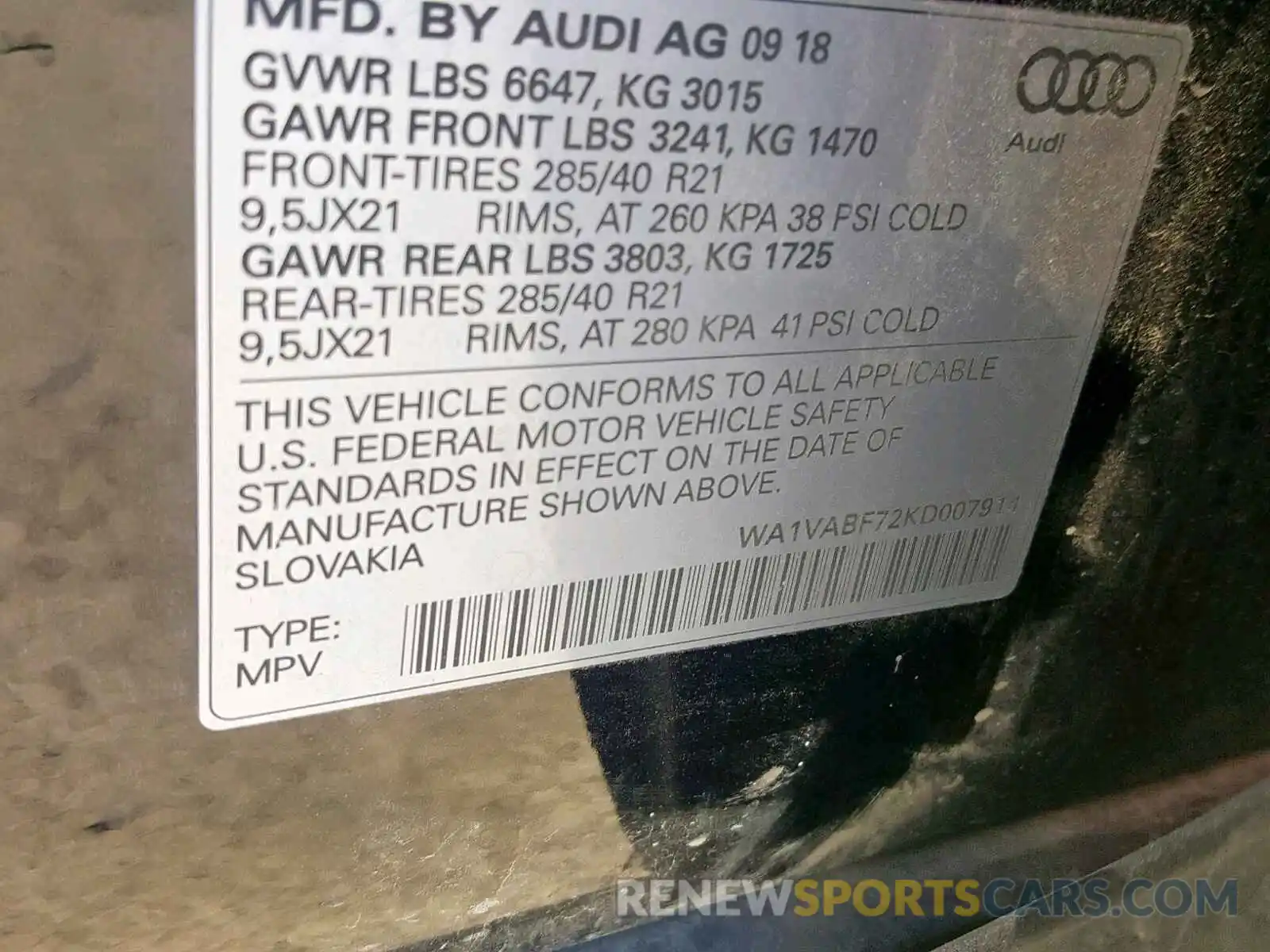 10 Photograph of a damaged car WA1VABF72KD007914 AUDI Q7 PRESTIG 2019