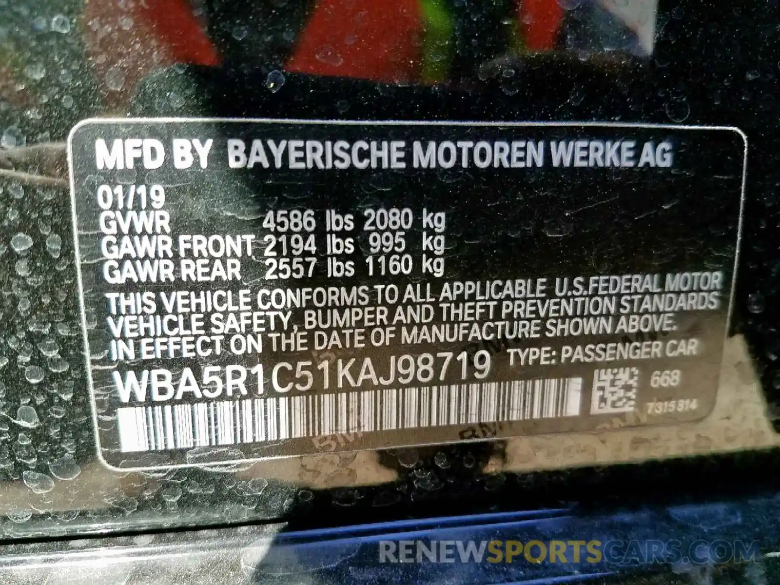 10 Photograph of a damaged car WBA5R1C51KAJ98719 BMW 3 SERIES 2019
