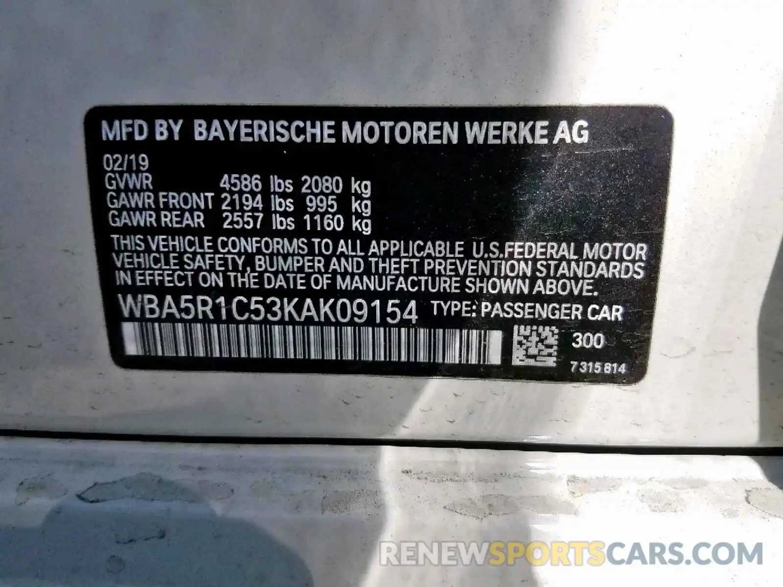 10 Photograph of a damaged car WBA5R1C53KAK09154 BMW 3 SERIES 2019