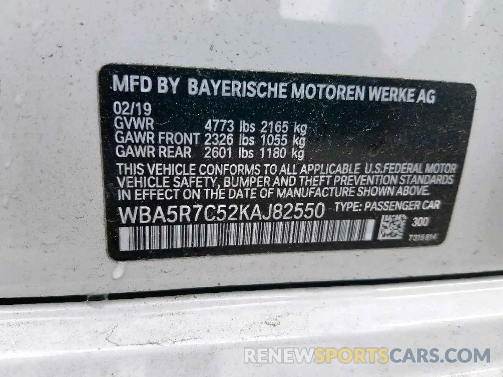 10 Photograph of a damaged car WBA5R7C52KAJ82550 BMW 3 SERIES 2019