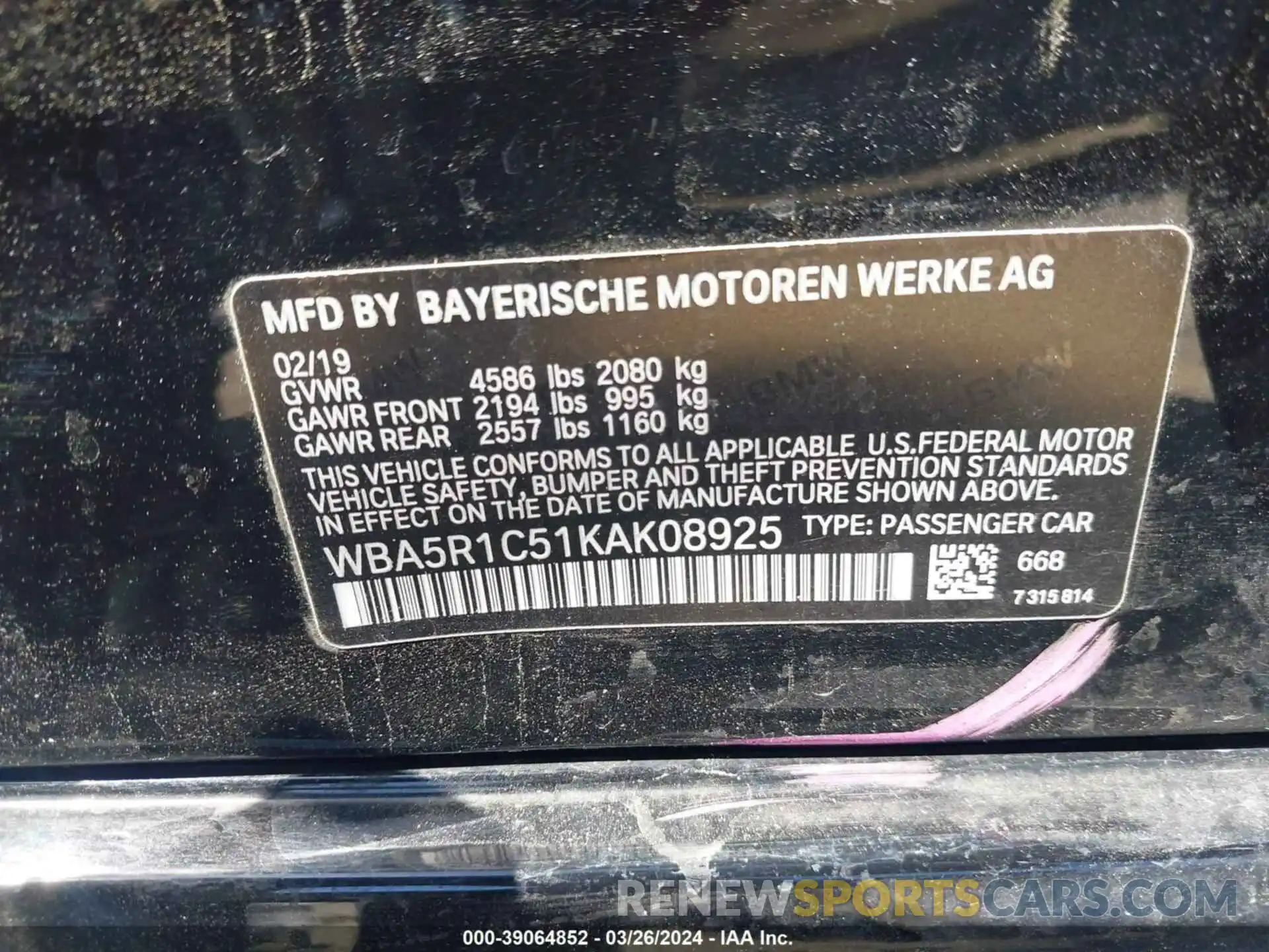 9 Photograph of a damaged car WBA5R1C51KAK08925 BMW 330I 2019