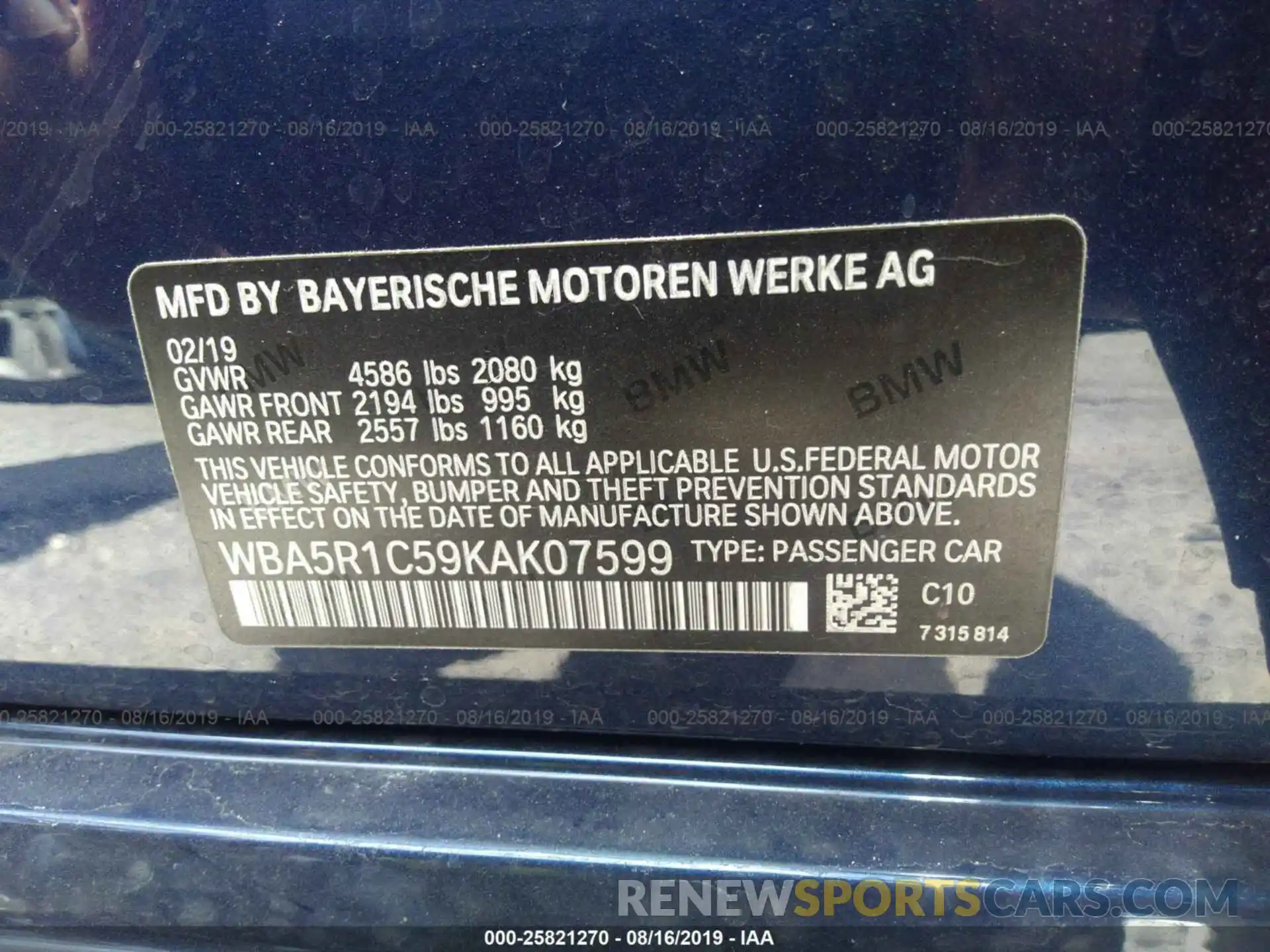 9 Photograph of a damaged car WBA5R1C59KAK07599 BMW 330I 2019