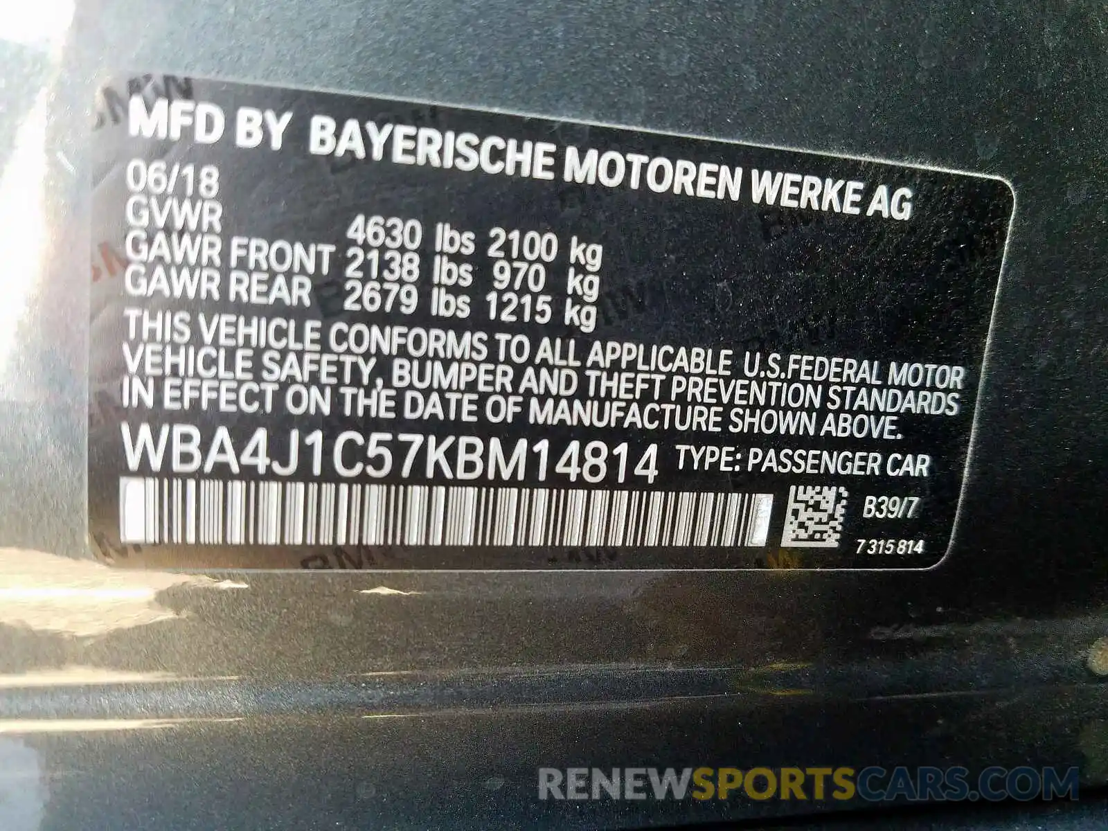 10 Фотография поврежденного автомобиля WBA4J1C57KBM14814 BMW 4 SERIES 2019