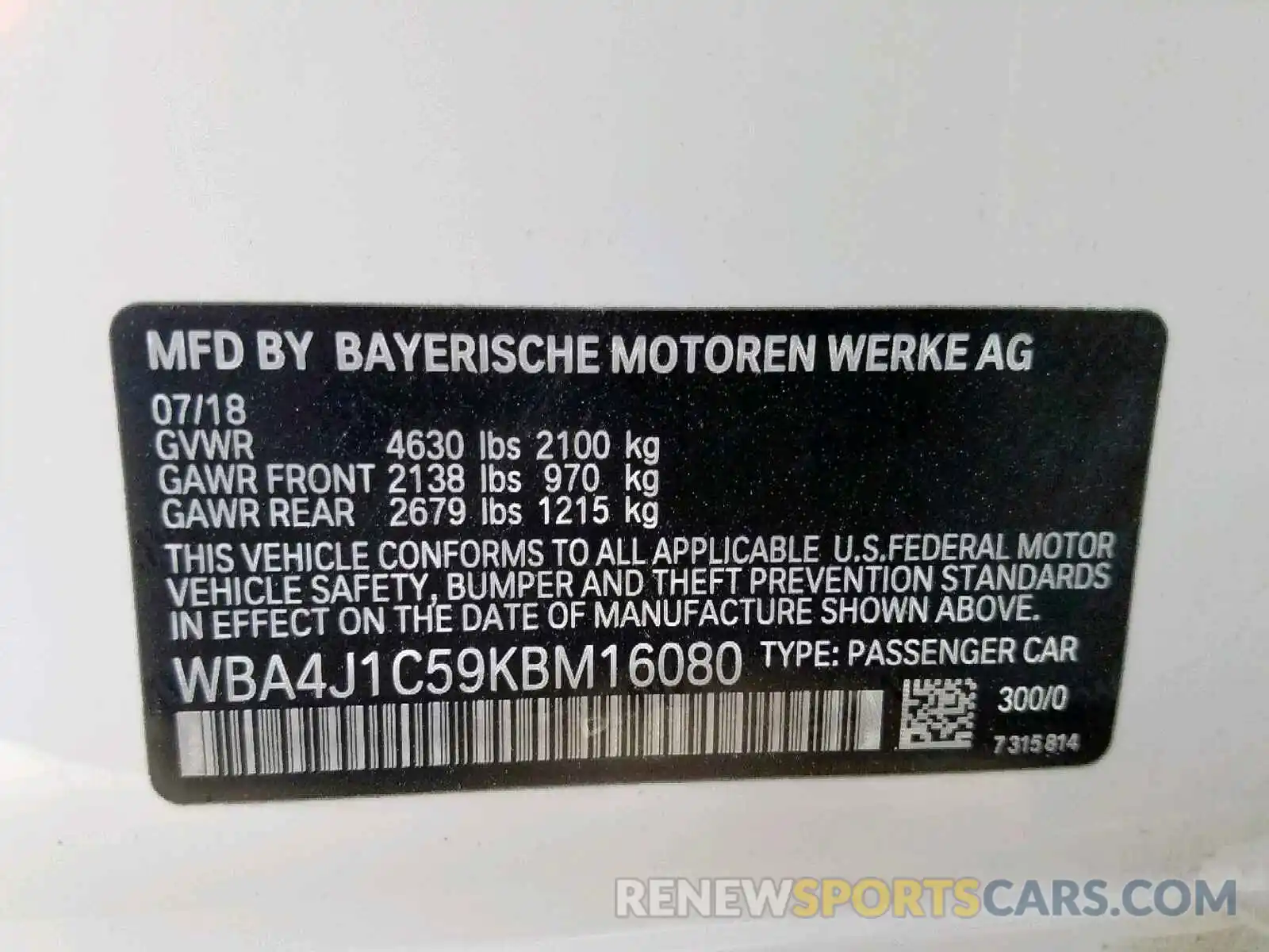 10 Photograph of a damaged car WBA4J1C59KBM16080 BMW 4 SERIES 2019