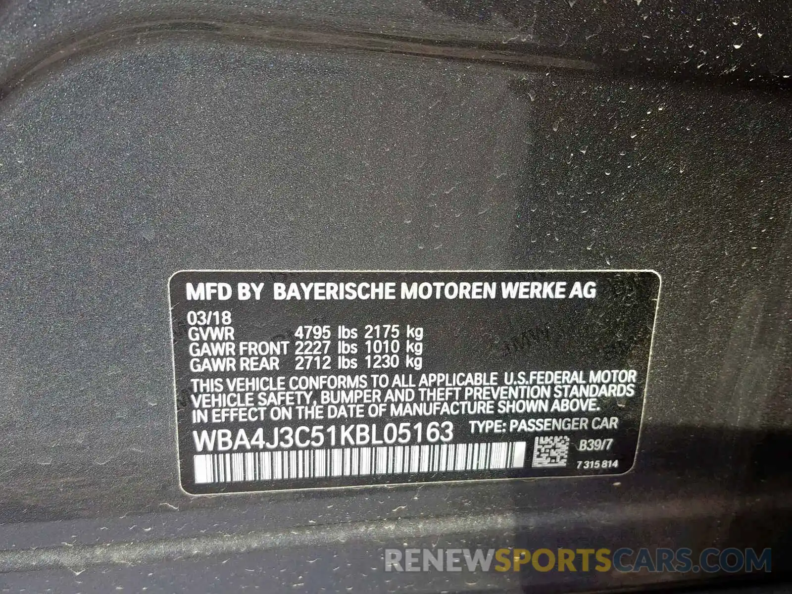 10 Фотография поврежденного автомобиля WBA4J3C51KBL05163 BMW 4 SERIES 2019