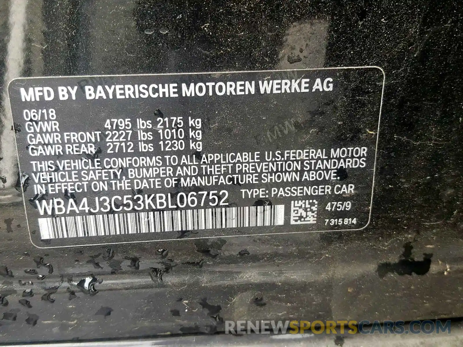 10 Photograph of a damaged car WBA4J3C53KBL06752 BMW 4 SERIES 2019