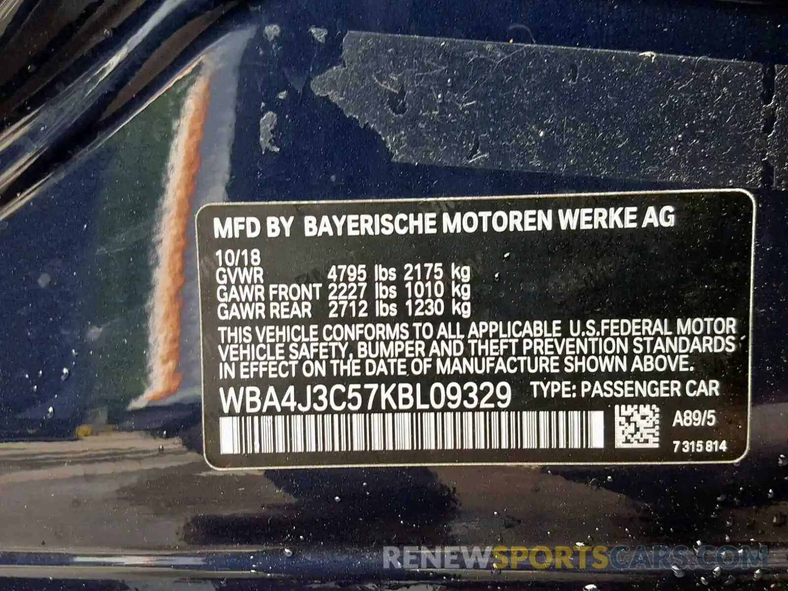 10 Photograph of a damaged car WBA4J3C57KBL09329 BMW 4 SERIES 2019