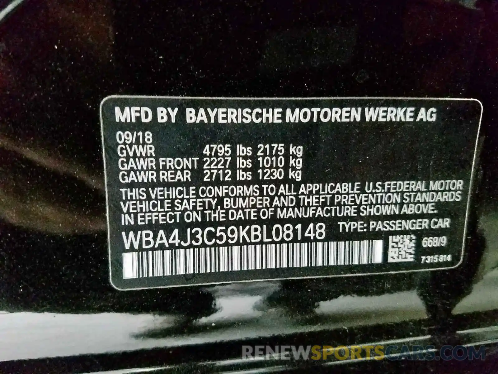 10 Photograph of a damaged car WBA4J3C59KBL08148 BMW 4 SERIES 2019