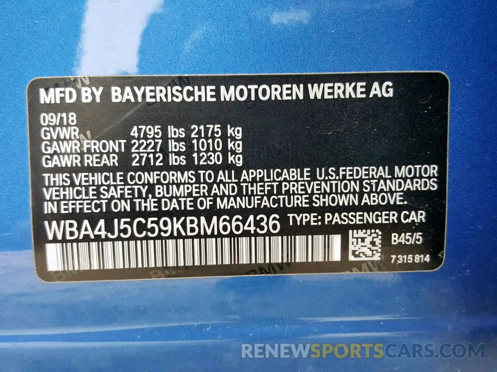 10 Photograph of a damaged car WBA4J5C59KBM66436 BMW 4 SERIES 2019