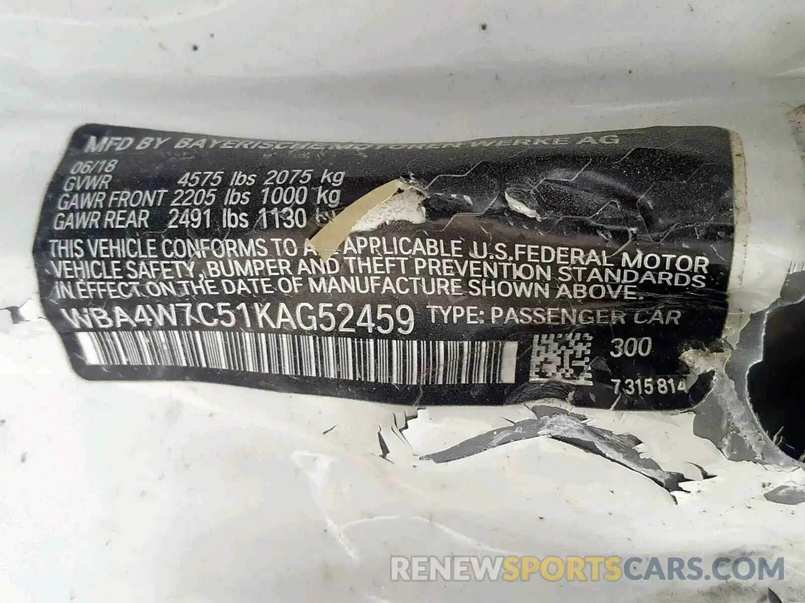 10 Photograph of a damaged car WBA4W7C51KAG52459 BMW 4 SERIES 2019