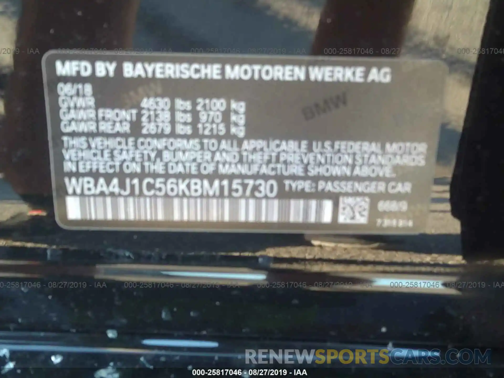 9 Photograph of a damaged car WBA4J1C56KBM15730 BMW 430I 2019