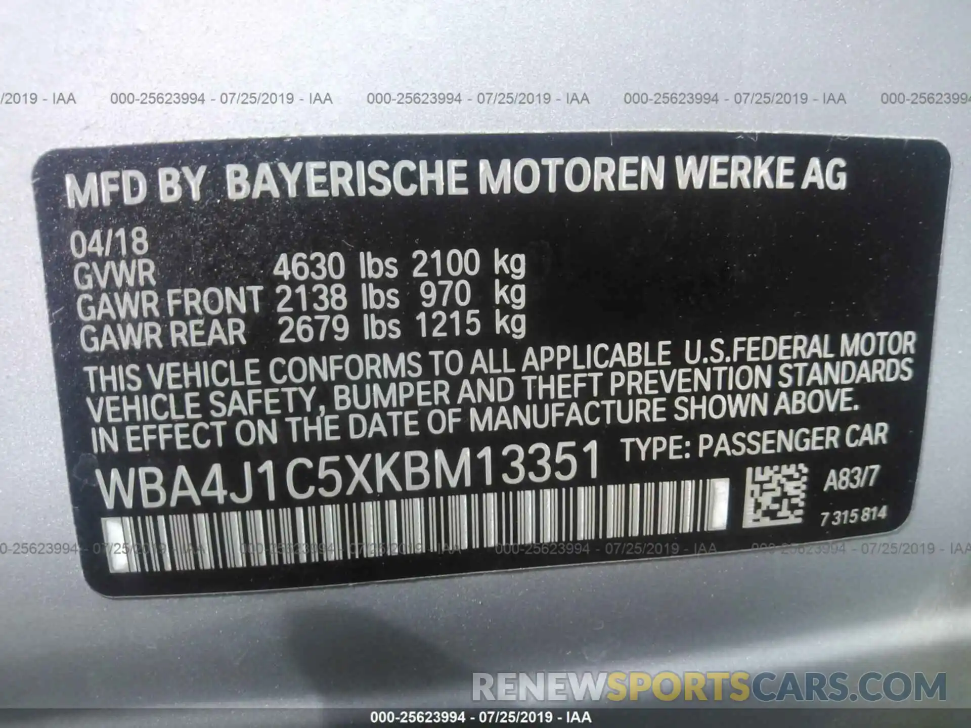 9 Photograph of a damaged car WBA4J1C5XKBM13351 BMW 430I 2019