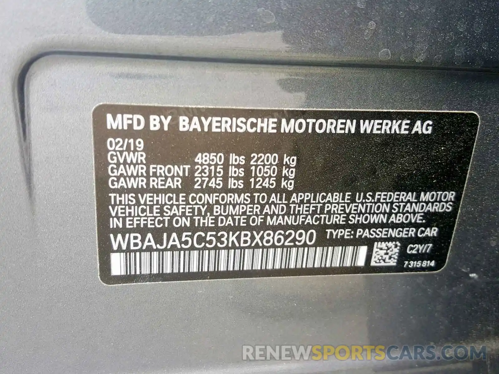 10 Photograph of a damaged car WBAJA5C53KBX86290 BMW 5 SERIES 2019