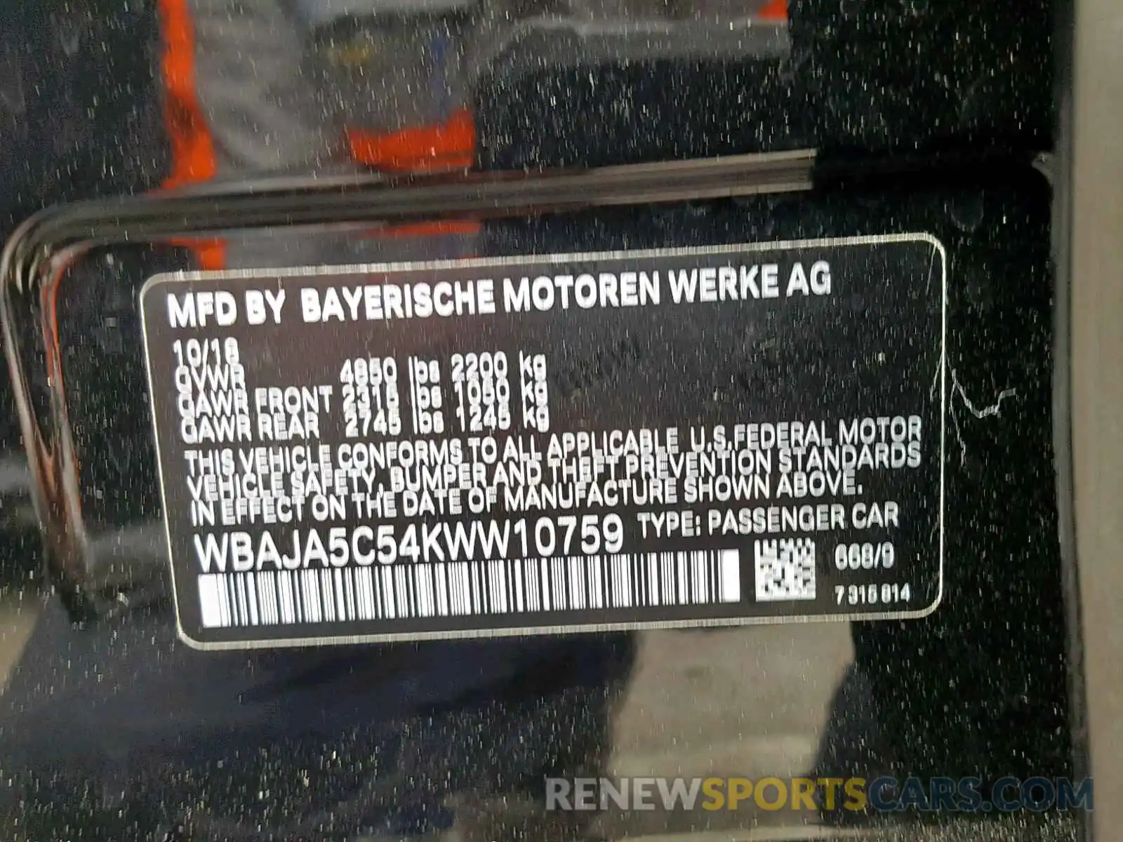10 Photograph of a damaged car WBAJA5C54KWW10759 BMW 5 SERIES 2019