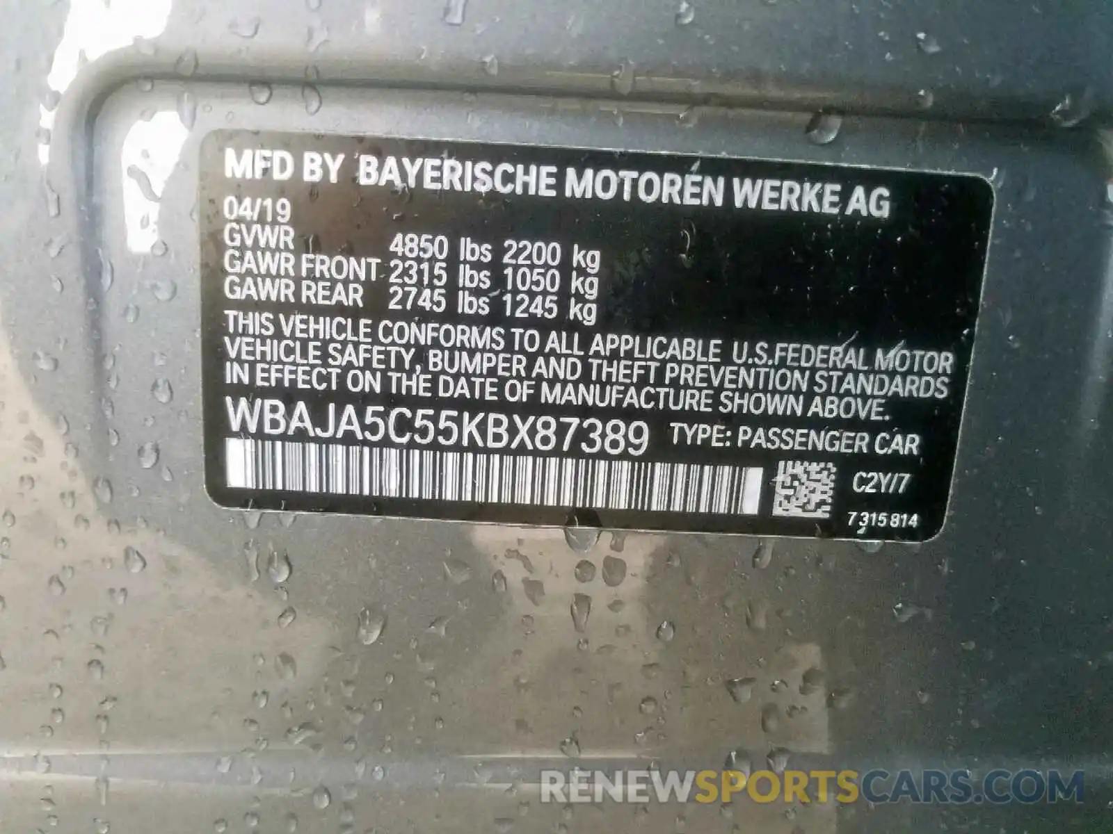 10 Photograph of a damaged car WBAJA5C55KBX87389 BMW 5 SERIES 2019