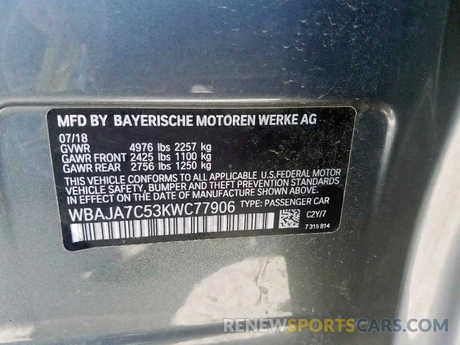 10 Photograph of a damaged car WBAJA7C53KWC77906 BMW 5 SERIES 2019