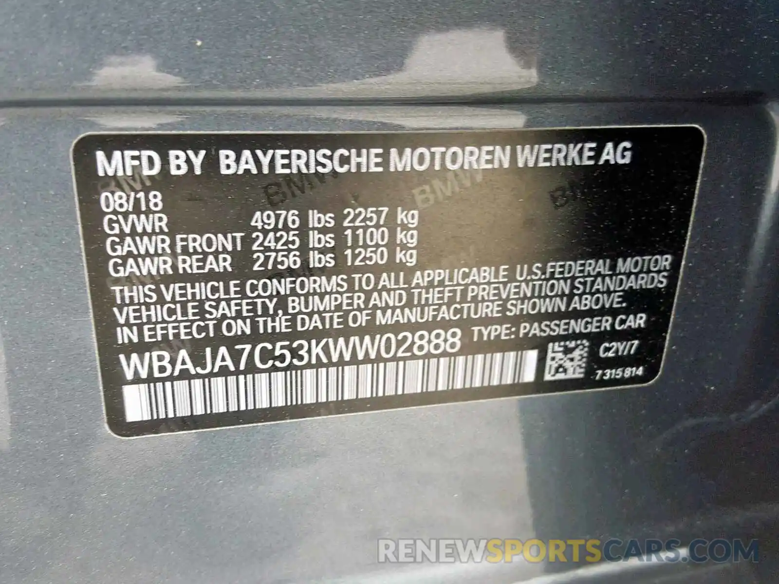 10 Photograph of a damaged car WBAJA7C53KWW02888 BMW 5 SERIES 2019
