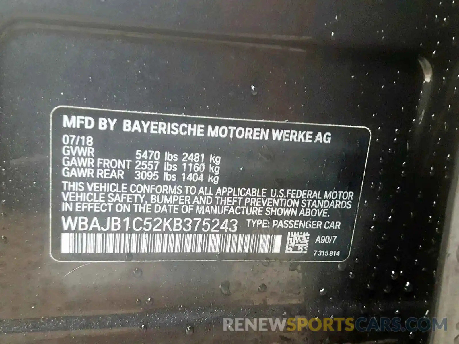 10 Photograph of a damaged car WBAJB1C52KB375243 BMW 5 SERIES 2019