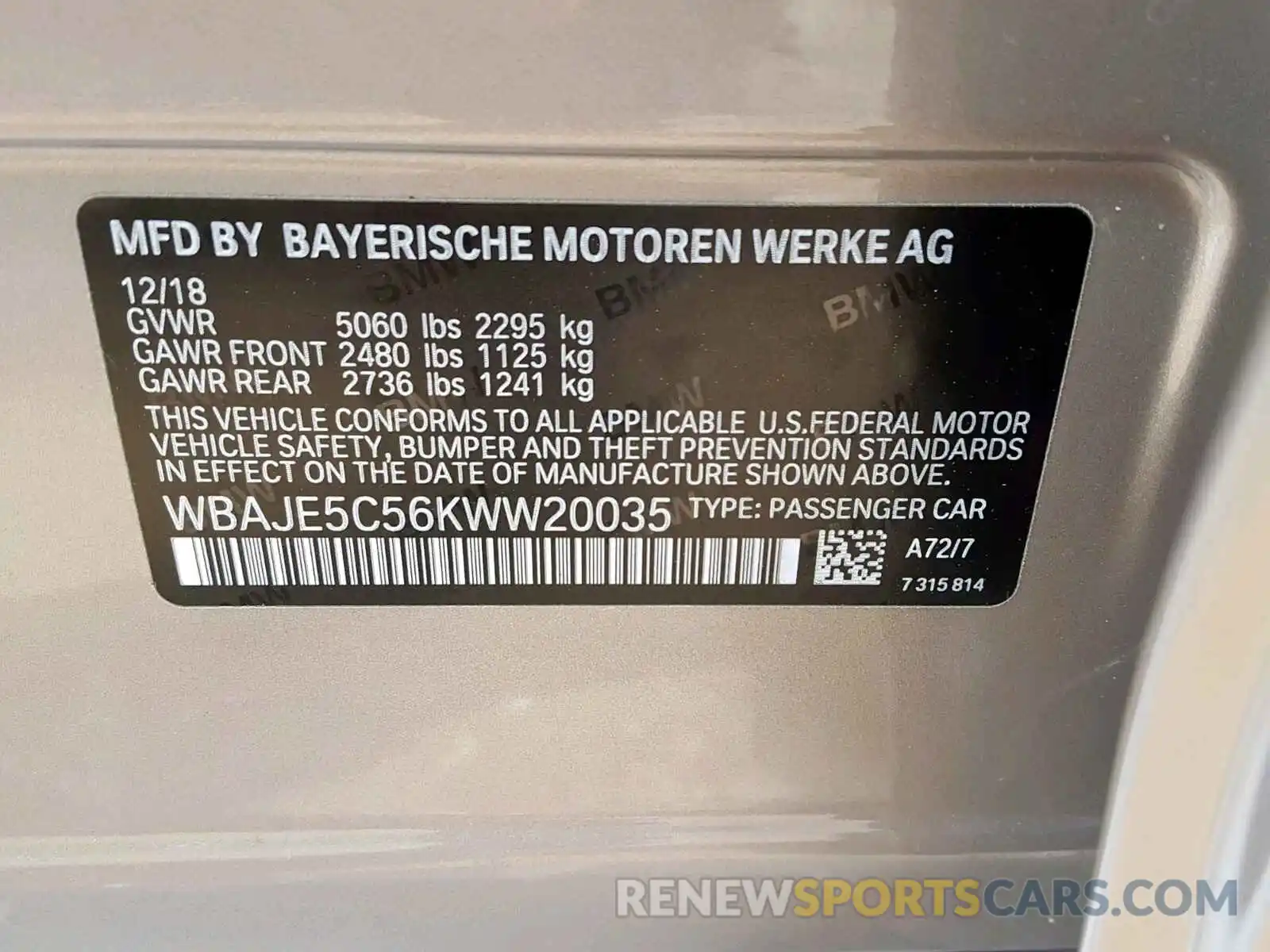 10 Photograph of a damaged car WBAJE5C56KWW20035 BMW 5 SERIES 2019