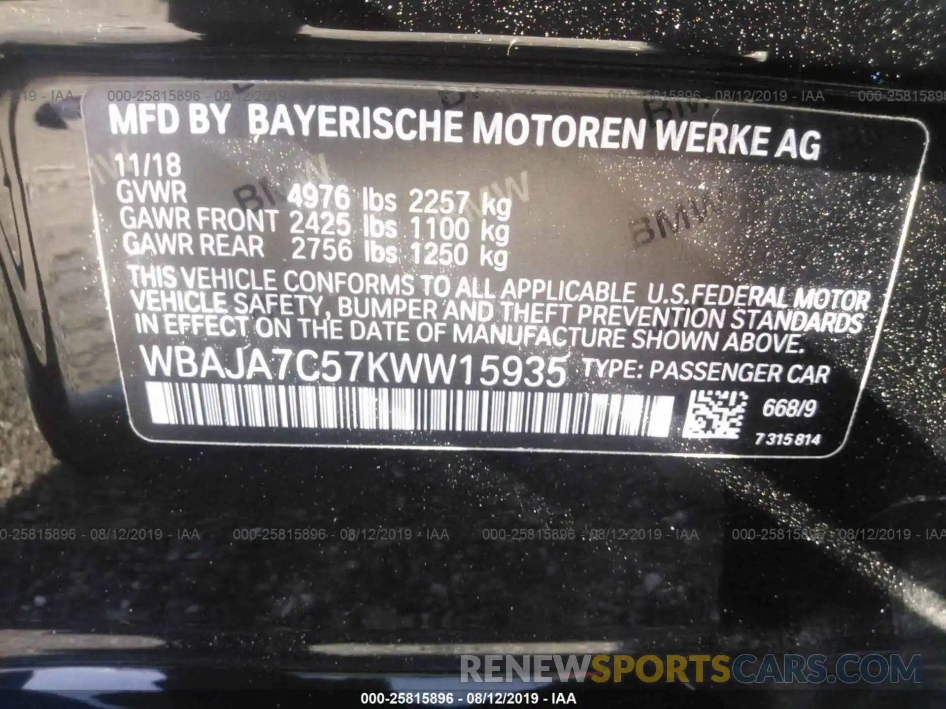 9 Photograph of a damaged car WBAJA7C57KWW15935 BMW 530 2019