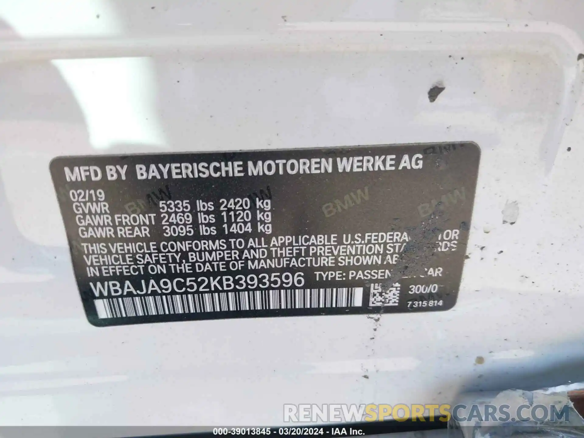 9 Photograph of a damaged car WBAJA9C52KB393596 BMW 530E 2019