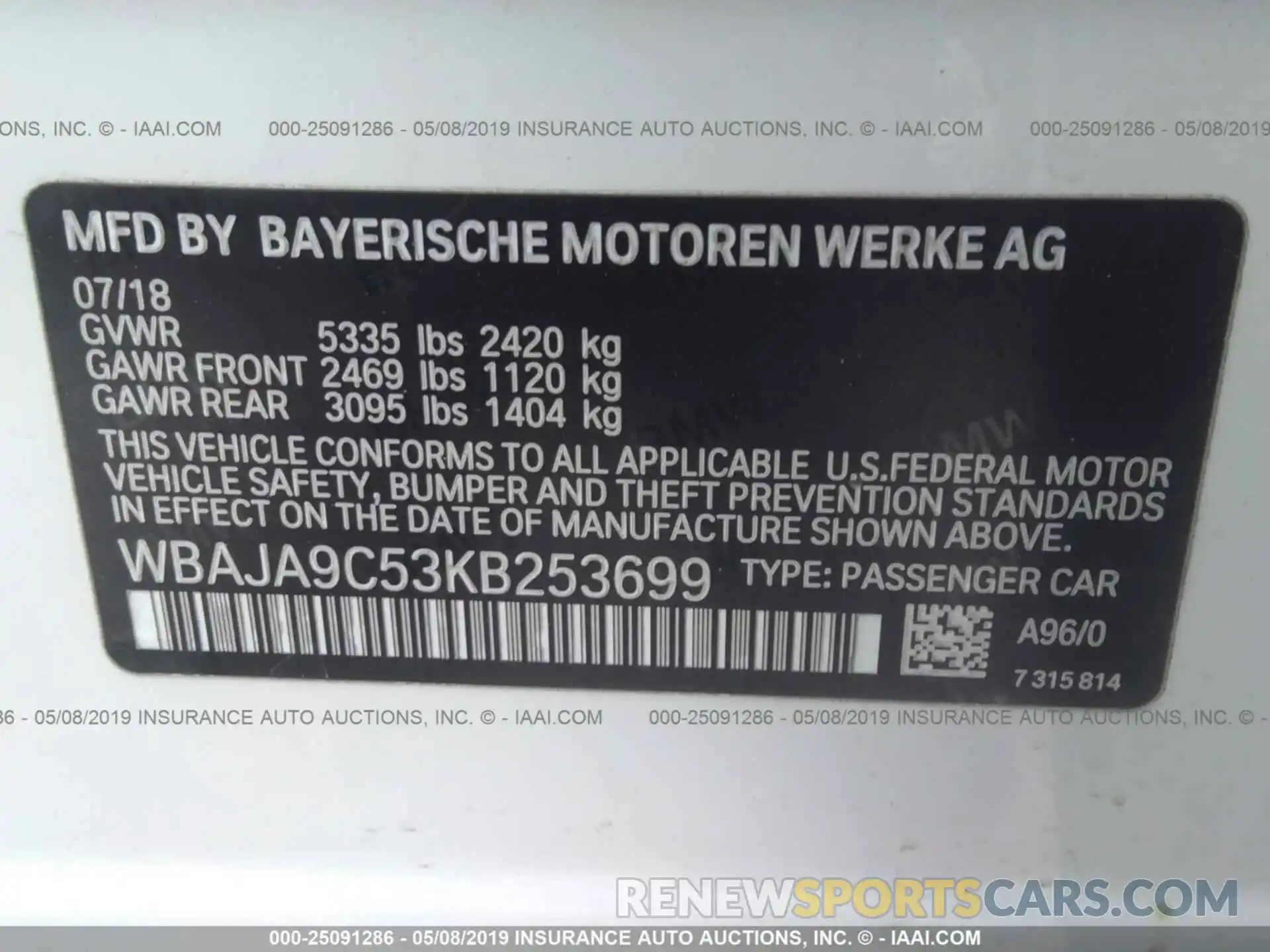 9 Photograph of a damaged car WBAJA9C53KB253699 BMW 530E 2019
