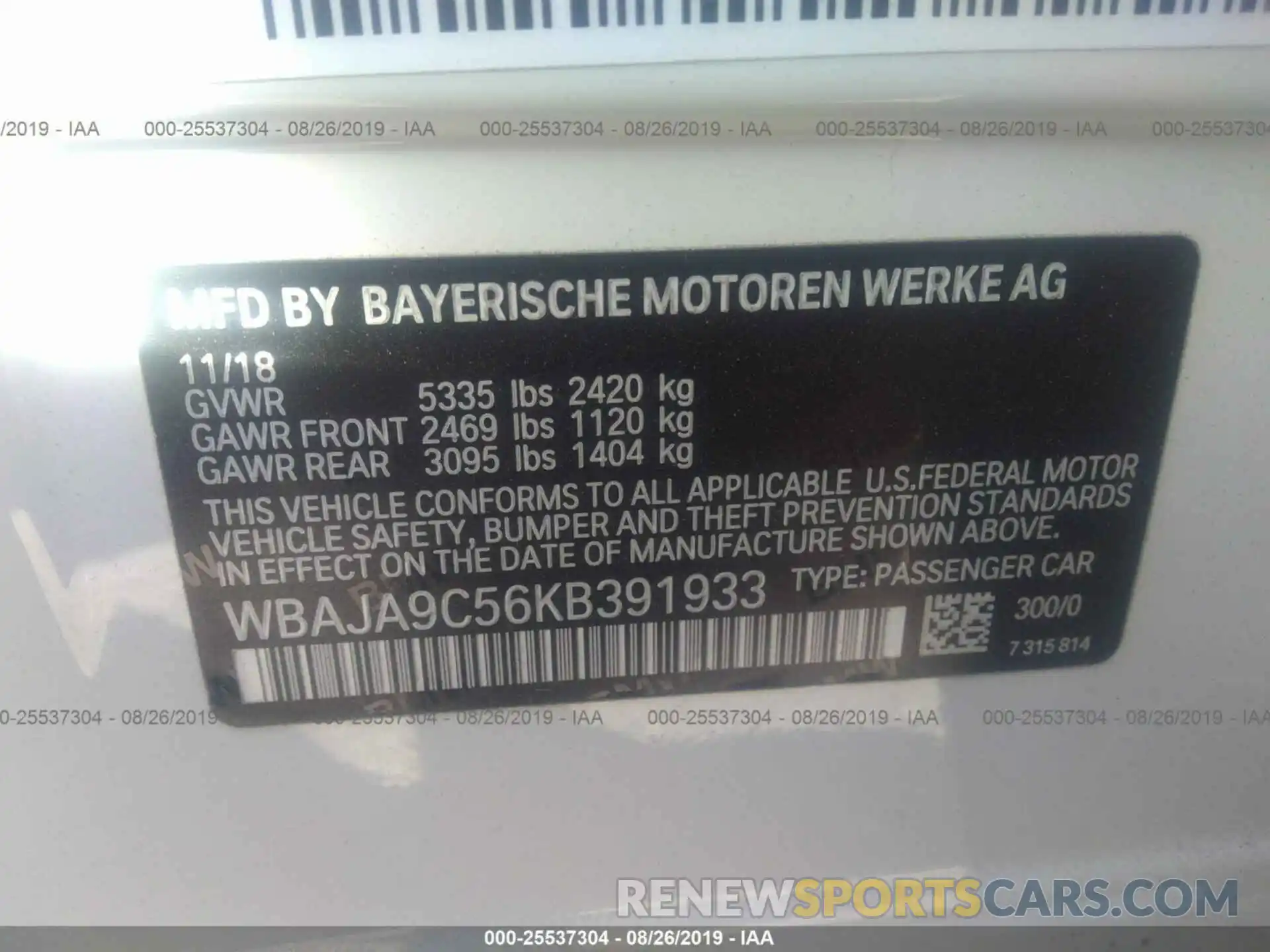 9 Photograph of a damaged car WBAJA9C56KB391933 BMW 530E 2019