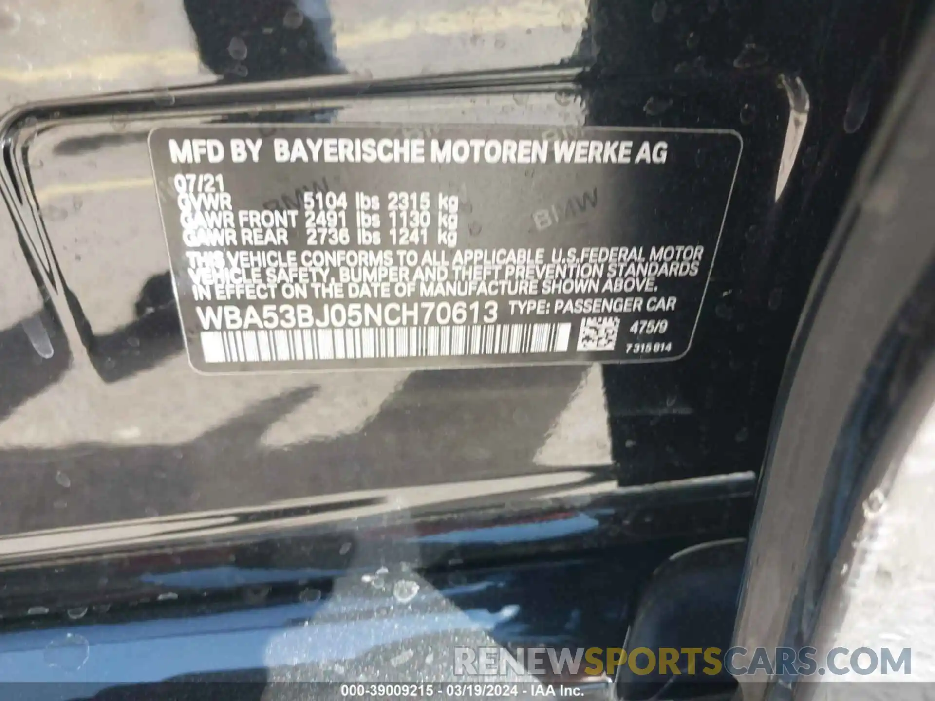 9 Photograph of a damaged car WBA53BJ05NCH70613 BMW 540 2022