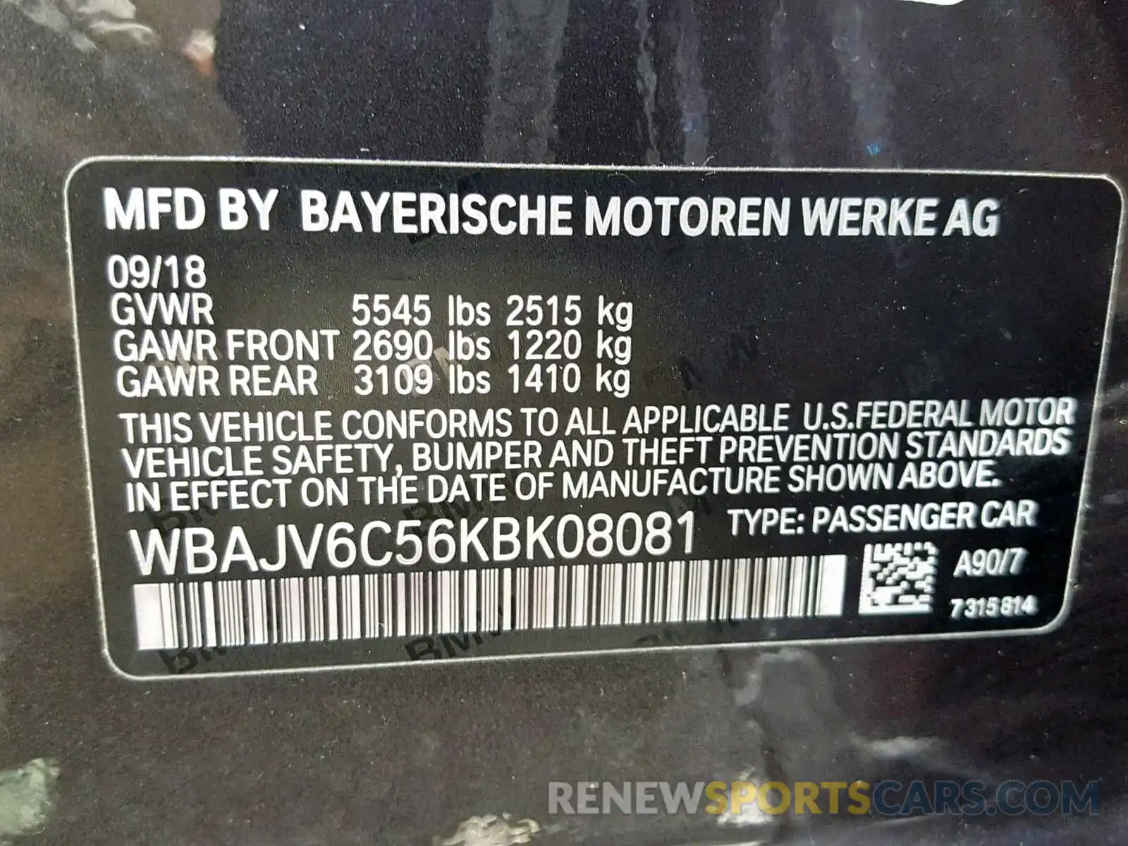 10 Photograph of a damaged car WBAJV6C56KBK08081 BMW 6 SERIES 2019