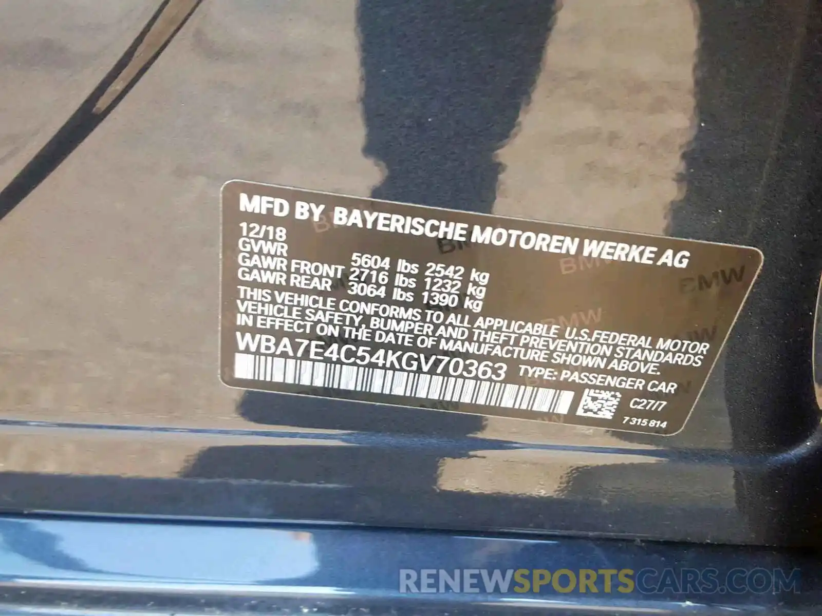 10 Photograph of a damaged car WBA7E4C54KGV70363 BMW 7 SERIES 2019