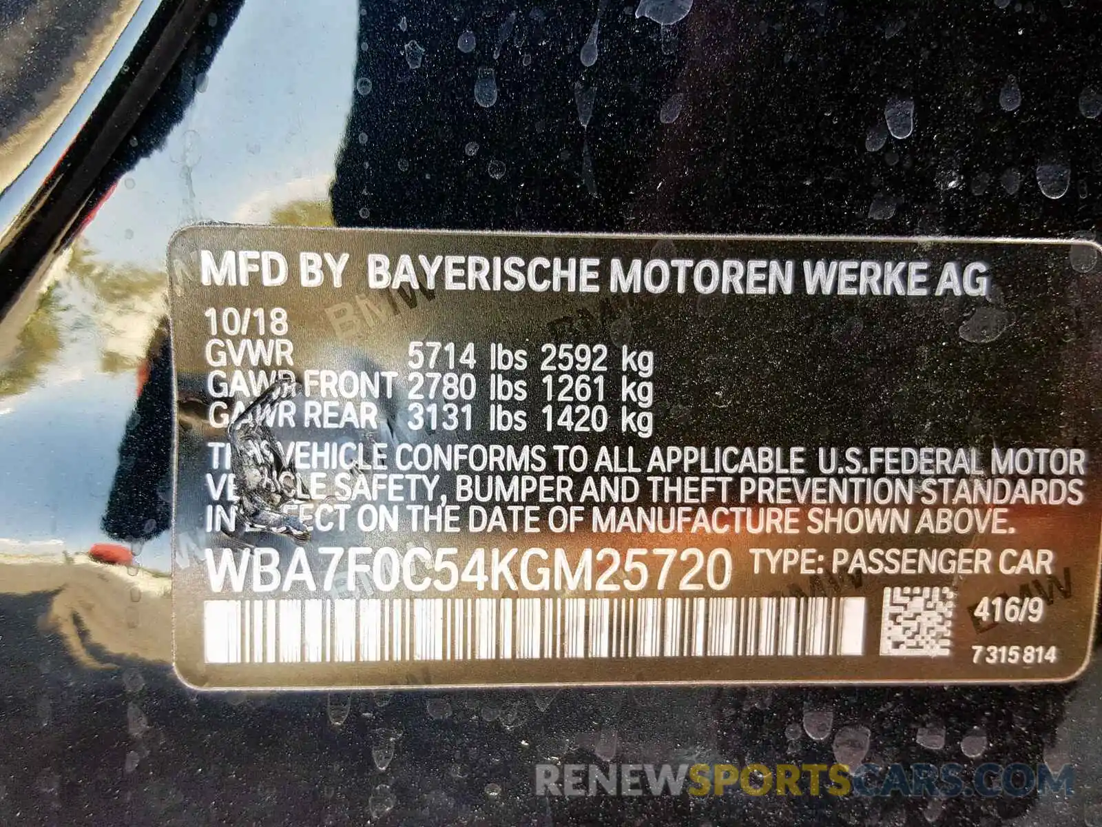 10 Photograph of a damaged car WBA7F0C54KGM25720 BMW 7 SERIES 2019