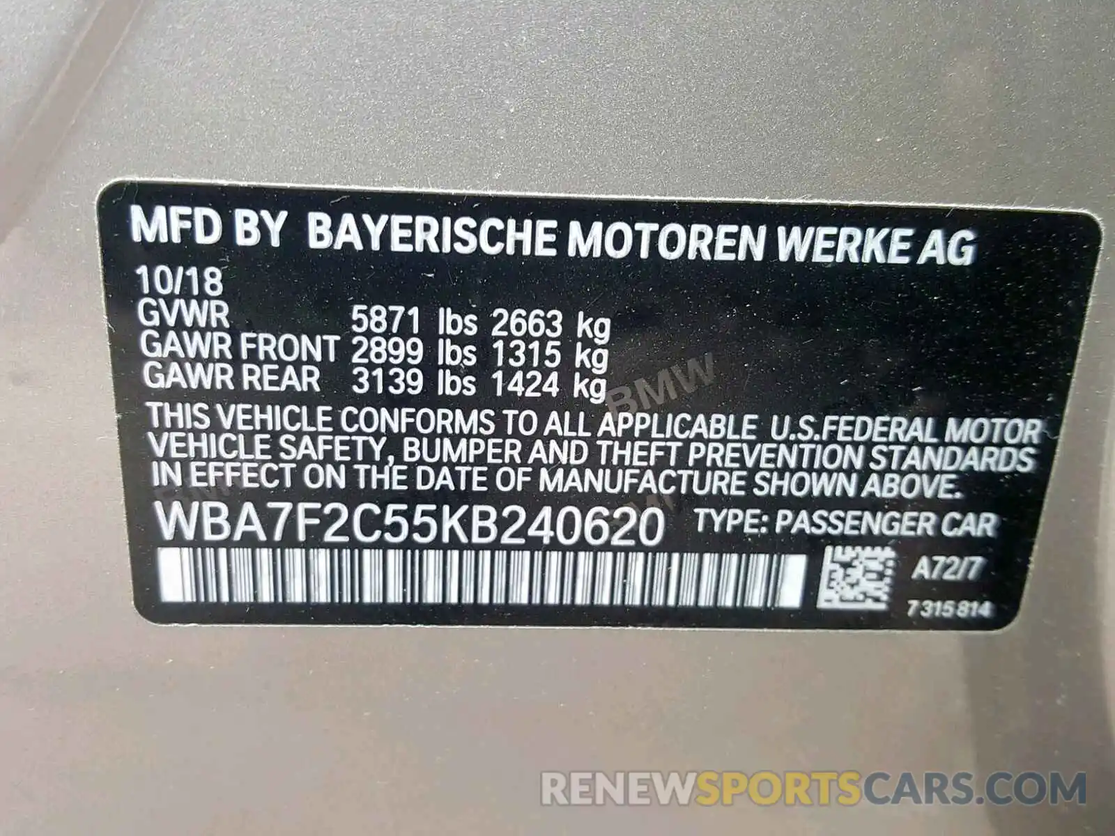10 Photograph of a damaged car WBA7F2C55KB240620 BMW 7 SERIES 2019