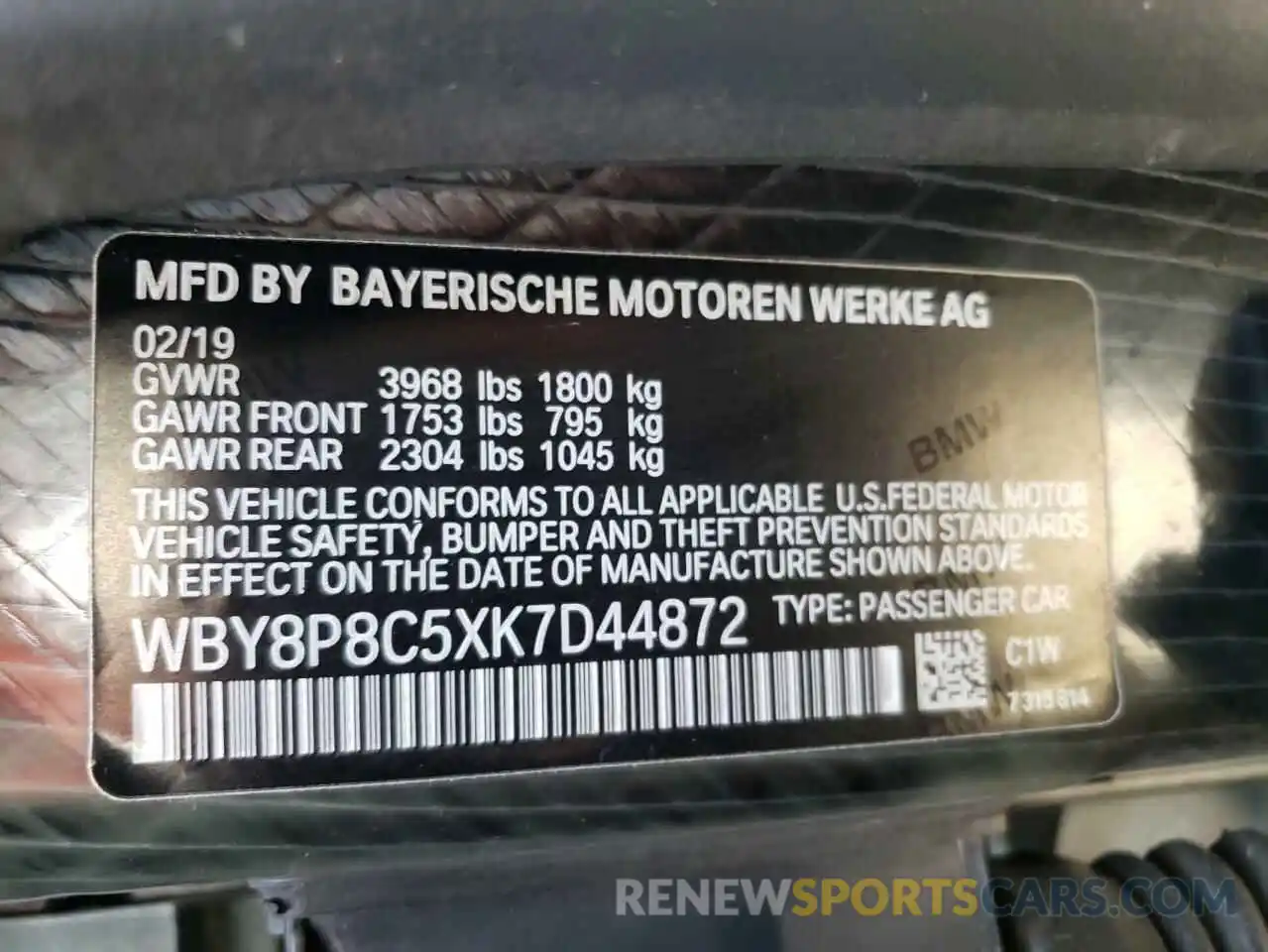 12 Photograph of a damaged car WBY8P8C5XK7D44872 BMW I SERIES 2019