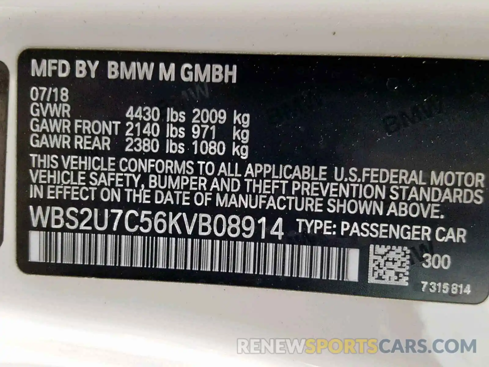 10 Photograph of a damaged car WBS2U7C56KVB08914 BMW M2 COMPETI 2019