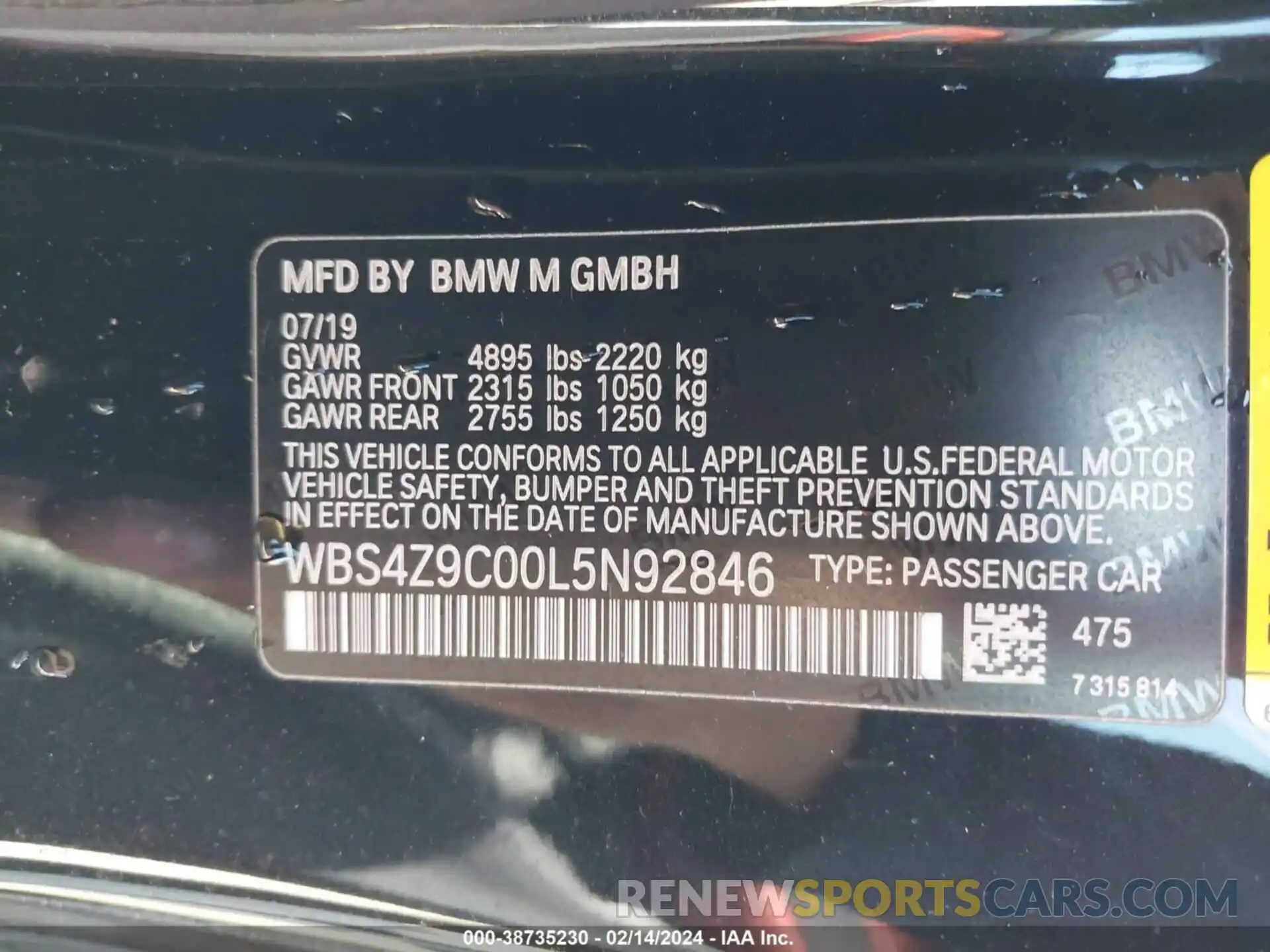 9 Photograph of a damaged car WBS4Z9C00L5N92846 BMW M4 2020