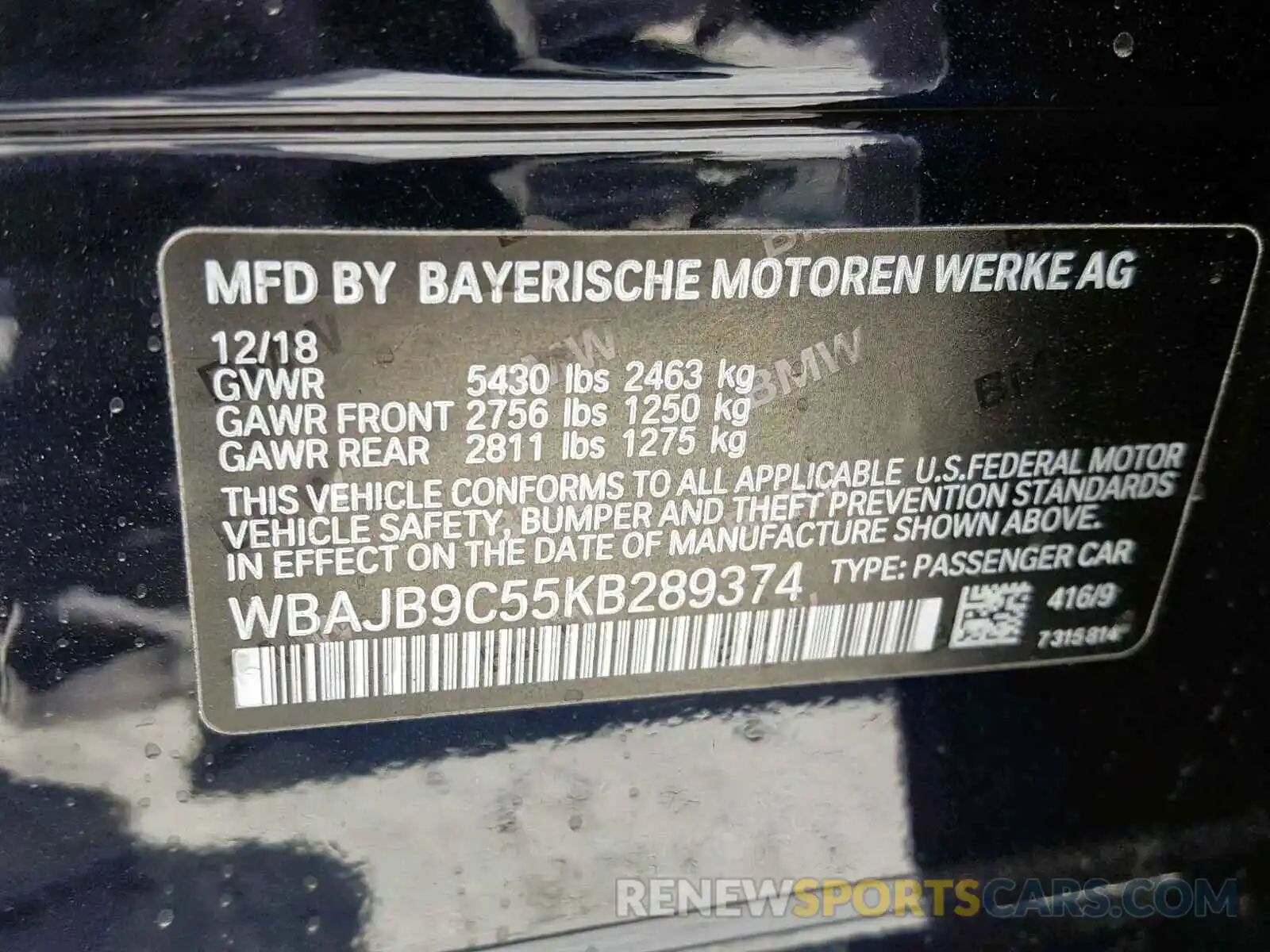 10 Photograph of a damaged car WBAJB9C55KB289374 BMW M5 2019