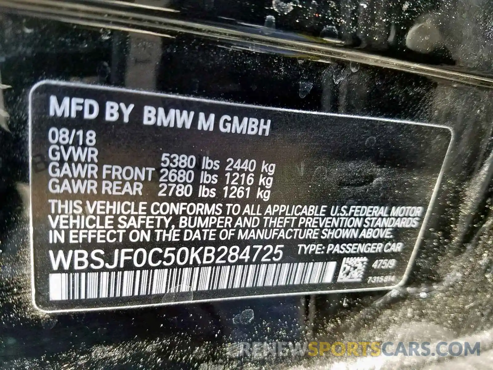 10 Photograph of a damaged car WBSJF0C50KB284725 BMW M5 2019