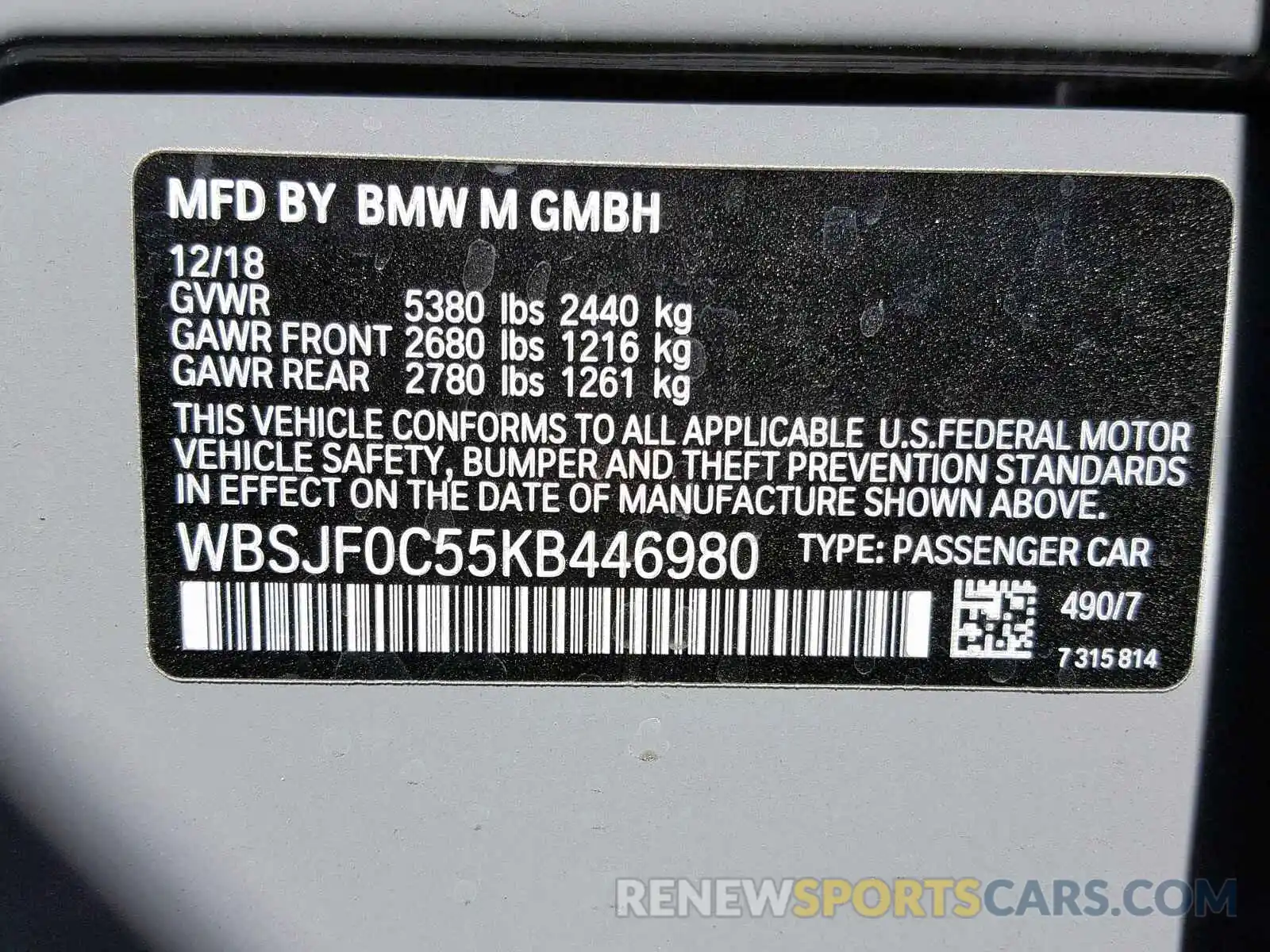 10 Photograph of a damaged car WBSJF0C55KB446980 BMW M5 2019