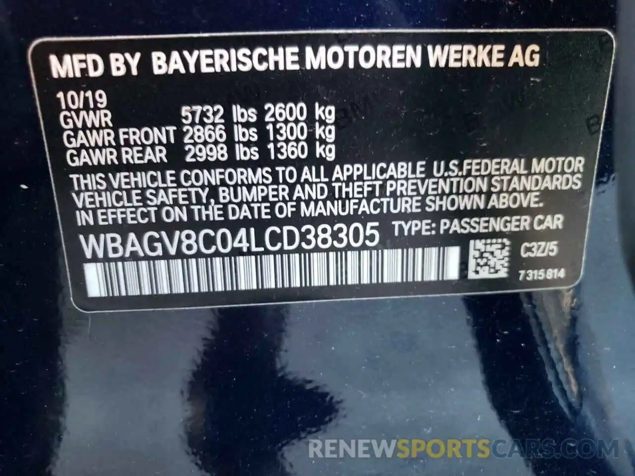 12 Photograph of a damaged car WBAGV8C04LCD38305 BMW M8 2020
