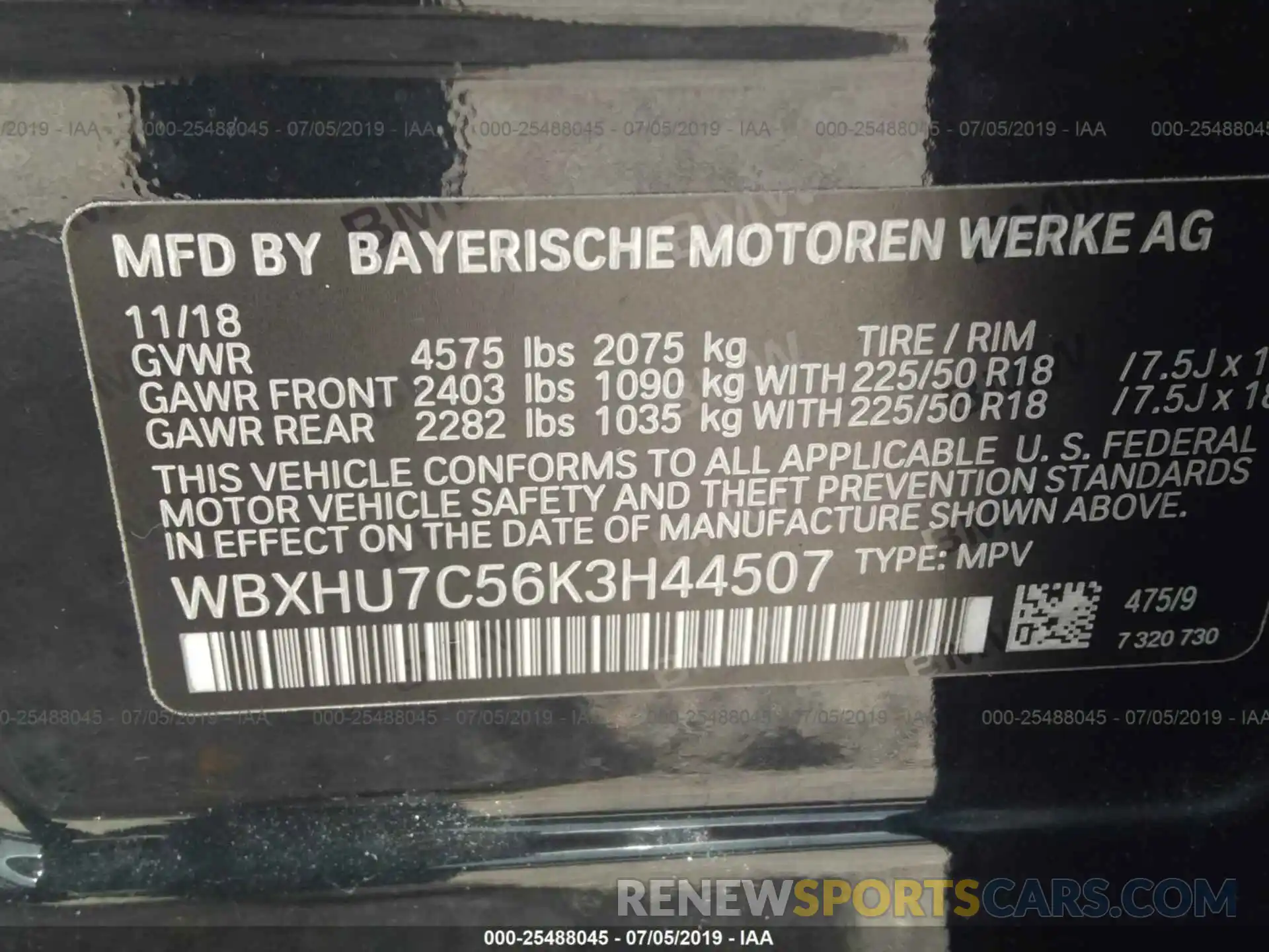 9 Photograph of a damaged car WBXHU7C56K3H44507 BMW X1 2019