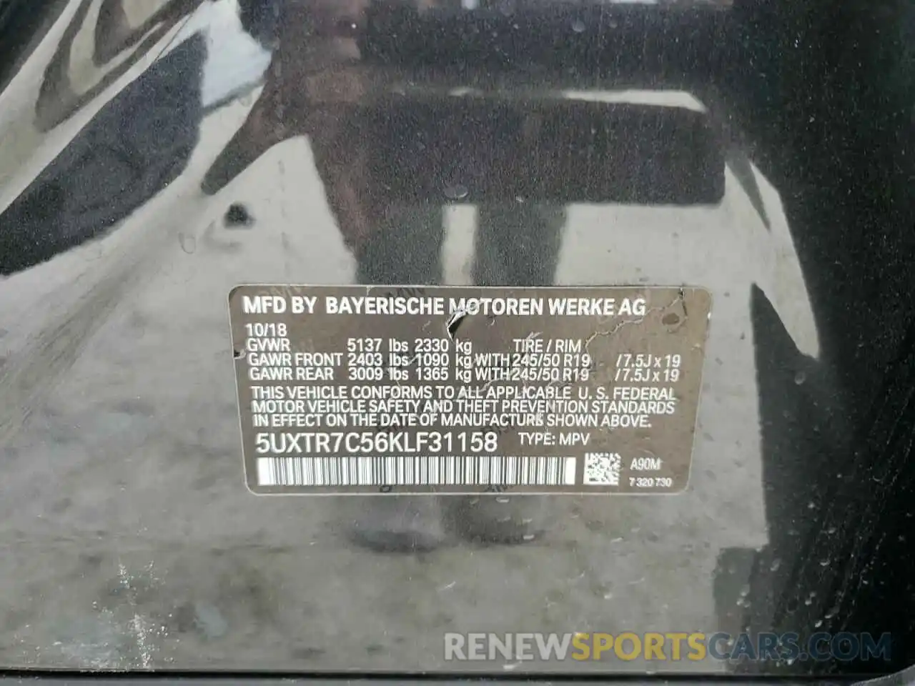 13 Photograph of a damaged car 5UXTR7C56KLF31158 BMW X3 2019