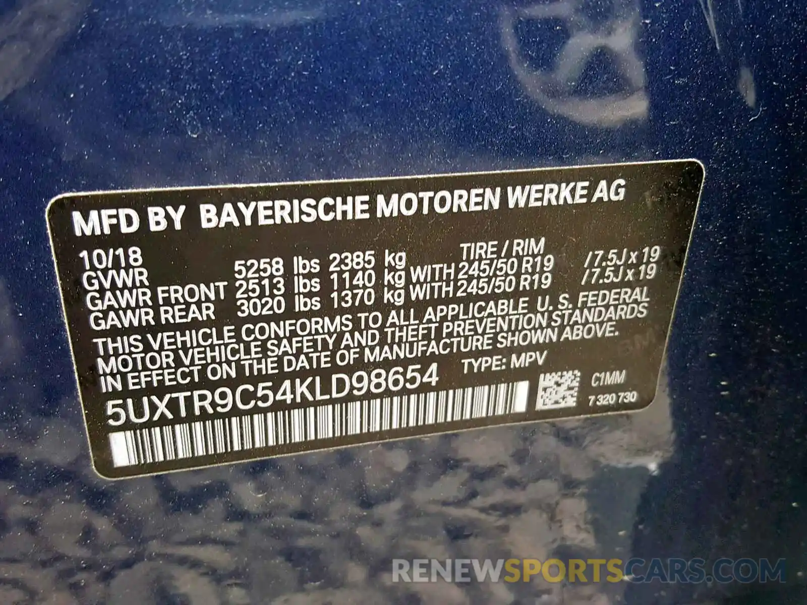 10 Photograph of a damaged car 5UXTR9C54KLD98654 BMW X3 2019