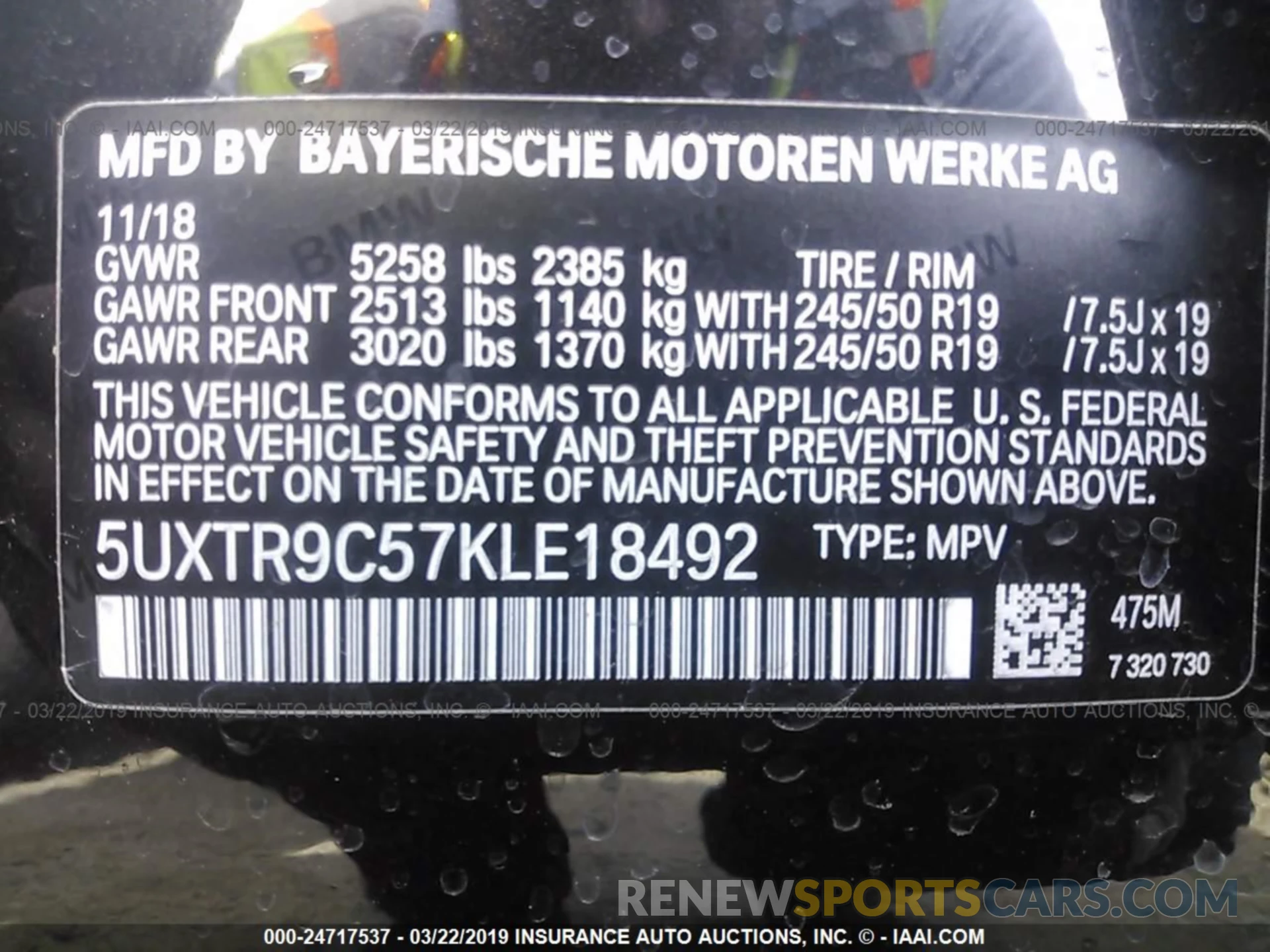 9 Photograph of a damaged car 5UXTR9C57KLE18492 BMW X3 2019