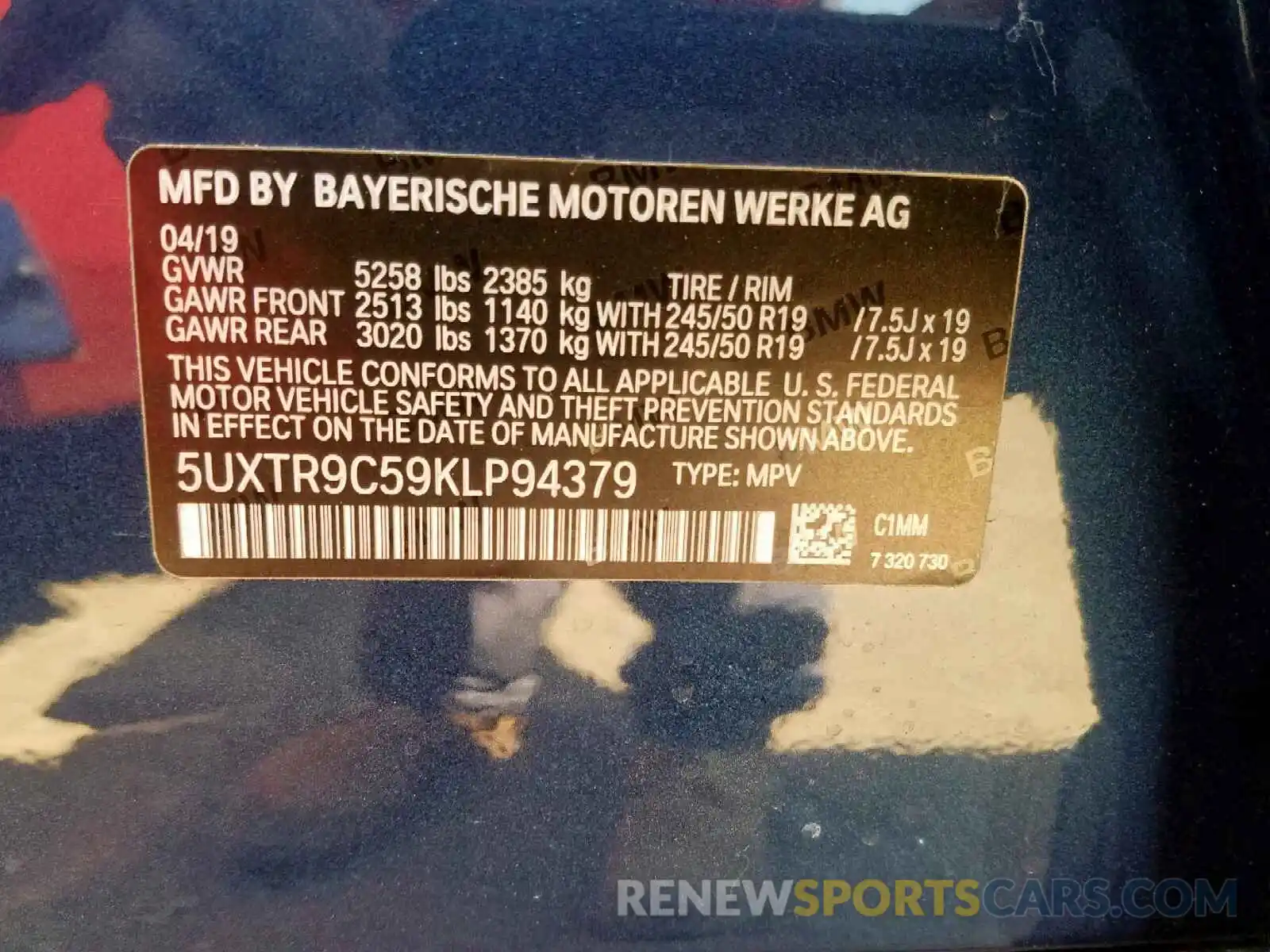 10 Photograph of a damaged car 5UXTR9C59KLP94379 BMW X3 2019