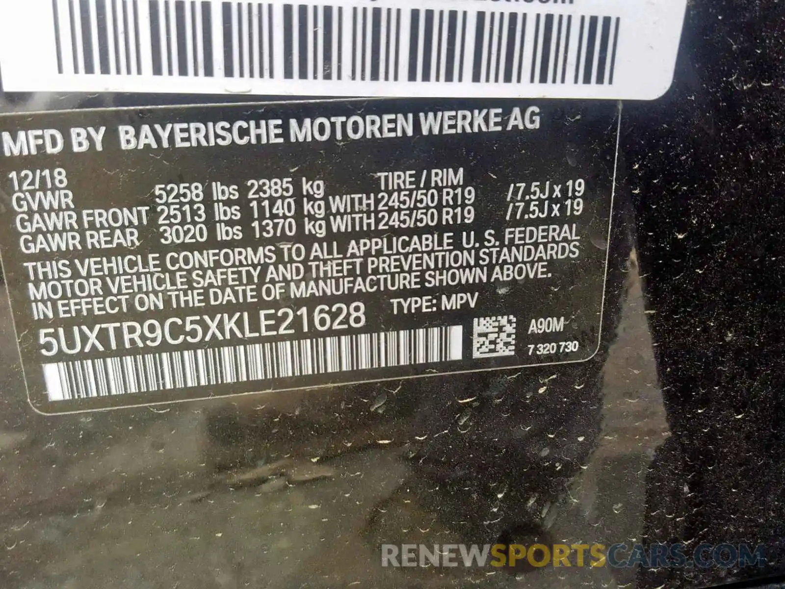 10 Photograph of a damaged car 5UXTR9C5XKLE21628 BMW X3 2019