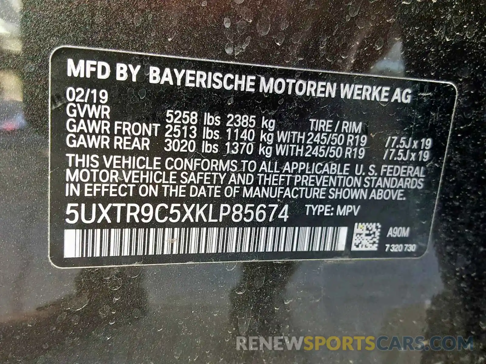 10 Photograph of a damaged car 5UXTR9C5XKLP85674 BMW X3 2019