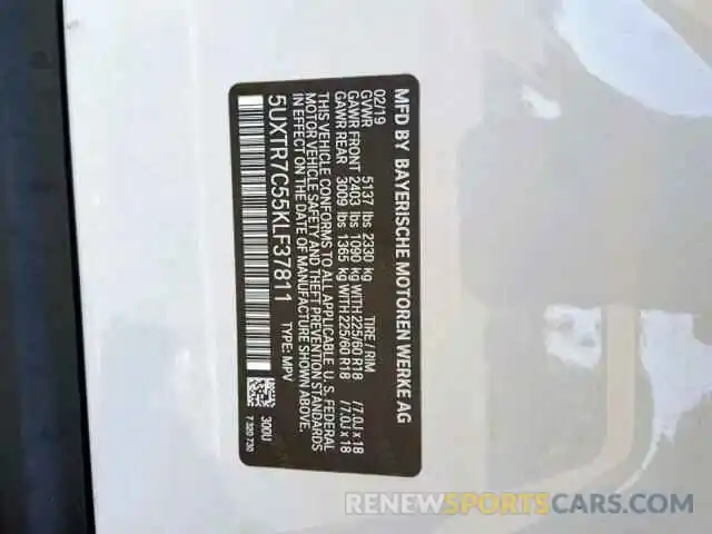 10 Фотография поврежденного автомобиля 5UXTR7C55KLF37811 BMW X3 SDRIVE3 2019