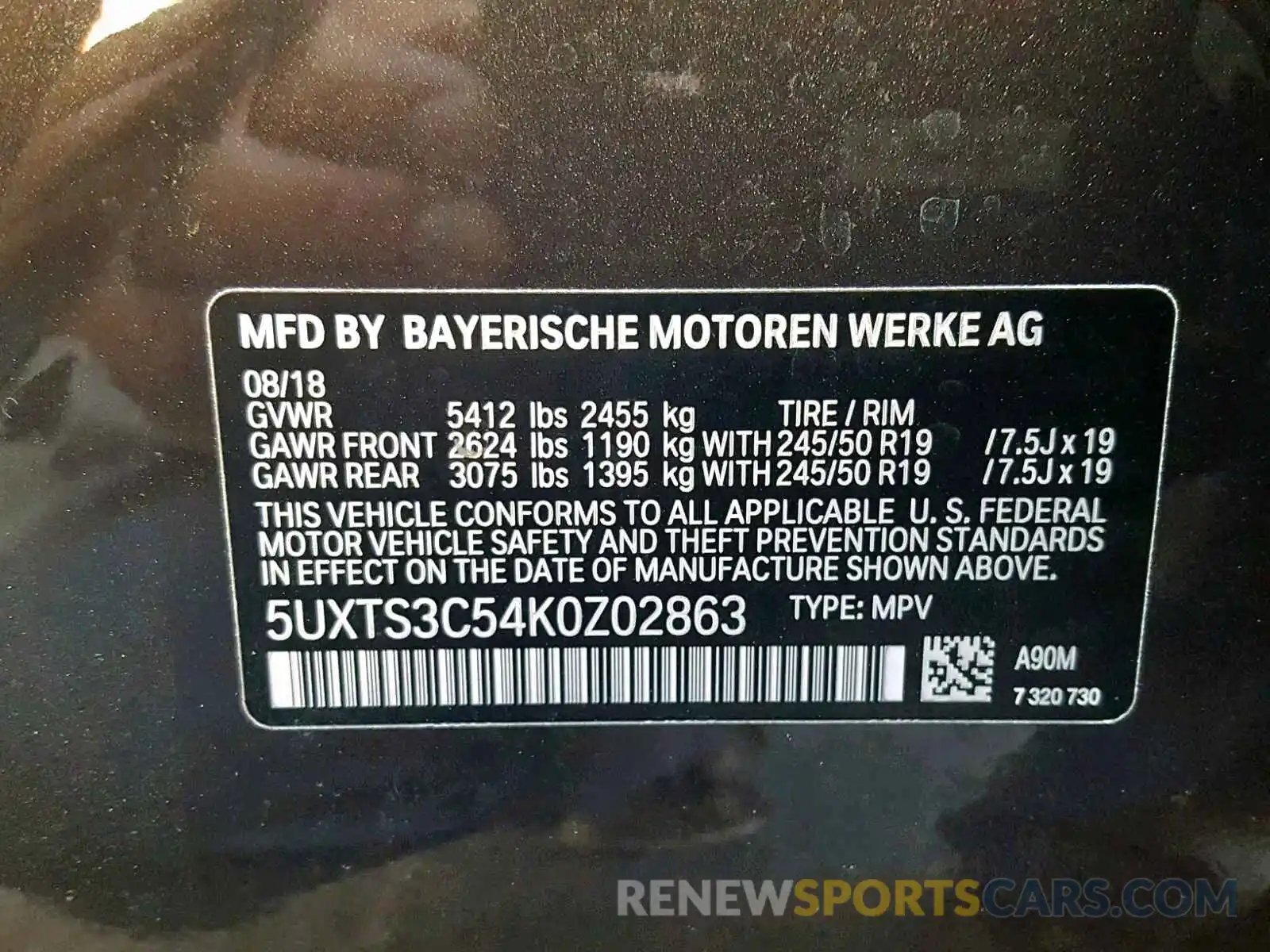 10 Photograph of a damaged car 5UXTS3C54K0Z02863 BMW X3 XDRIVEM 2019