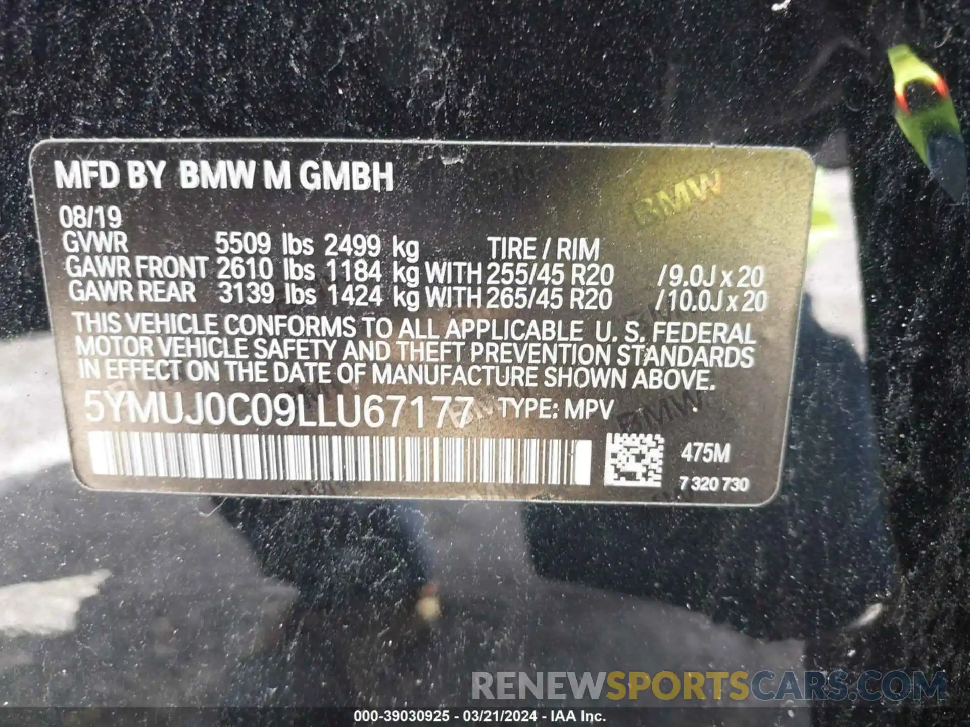 9 Photograph of a damaged car 5YMUJ0C09LLU67177 BMW X4 M 2020