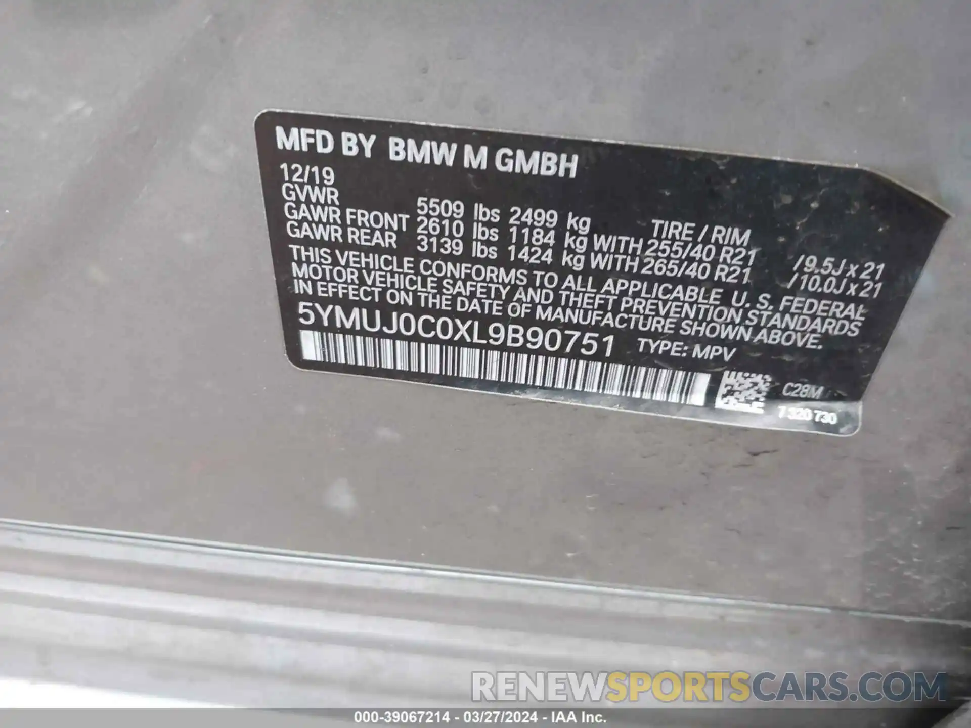 9 Photograph of a damaged car 5YMUJ0C0XL9B90751 BMW X4 M 2020